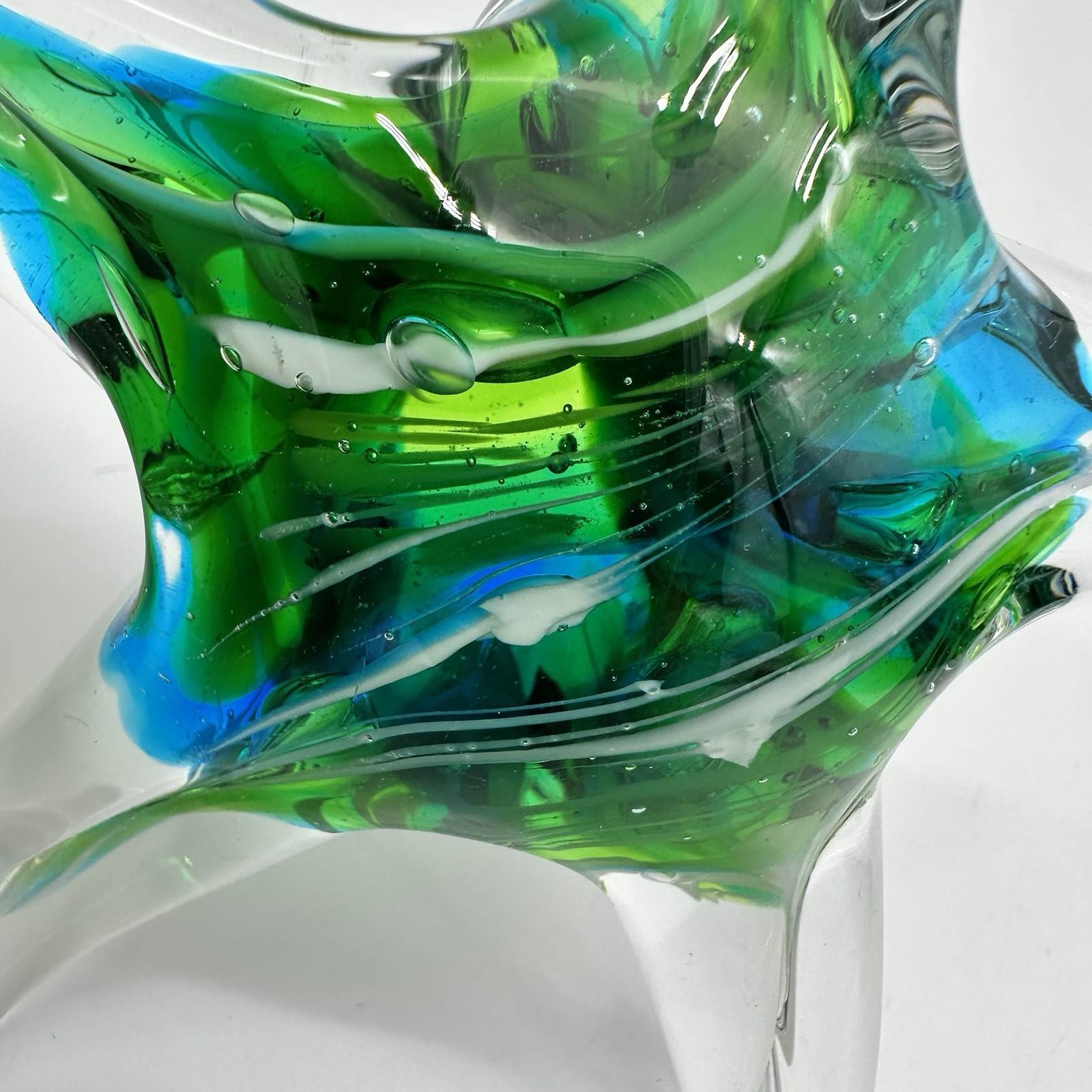 Vtg Murano Style Art Glass Starfish Paperweight Swirled Green/white/Blue Mint