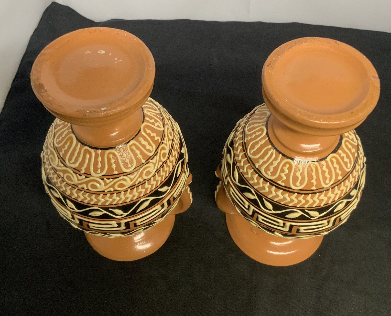 2 Greek Ewer Ceramic Vessel Vases Hand Made And Painted In Greece Mediterranean