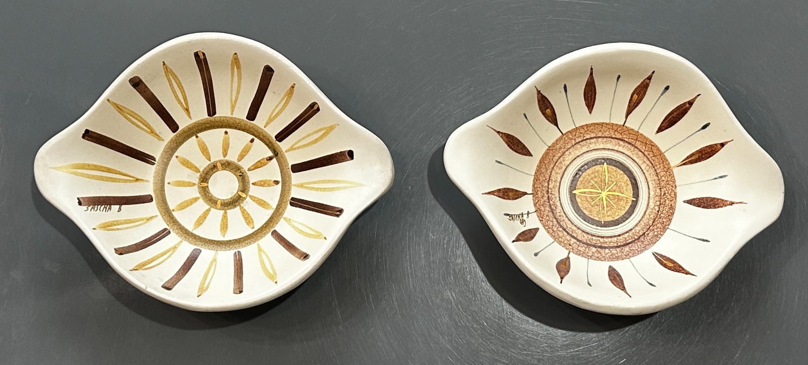 MCM 1960’s Signed Sascha Brastoff Calif PAIR OF 2 trinket dishes FREE shipping