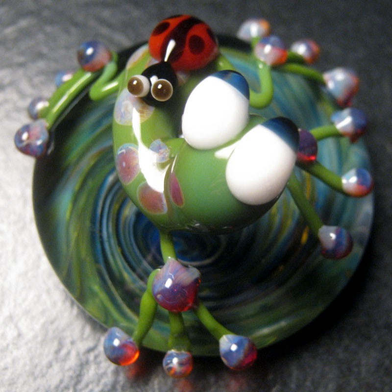 Boomwire Glass Ladybug Frog mini paperweight lampwork figurine handmade figurine