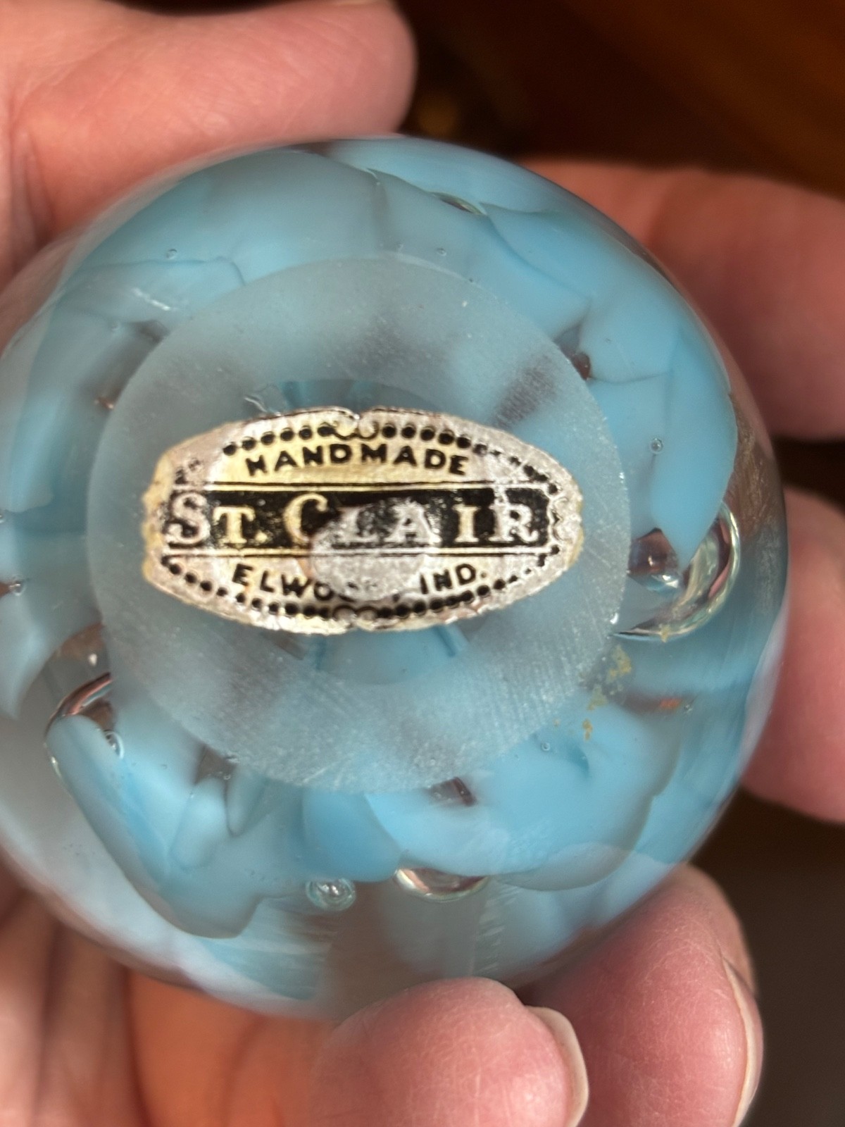 Vintage Joe St. Clair Trumpet Light Blue Paperweight Controlled Bubble