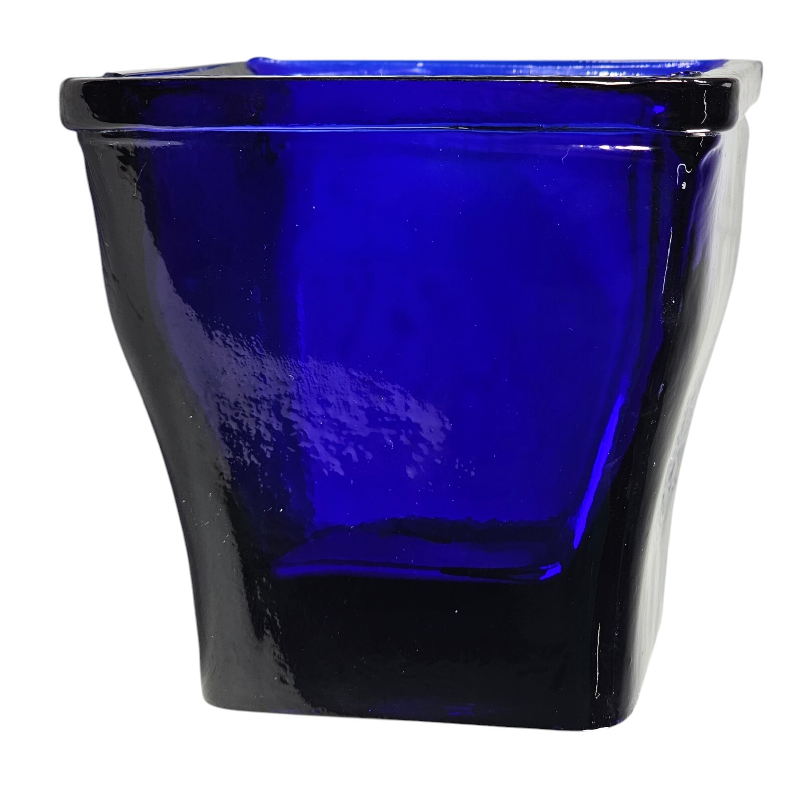VTG Cobalt Blue Recycled Heavy Optic Glass Square Vessel 4.75″