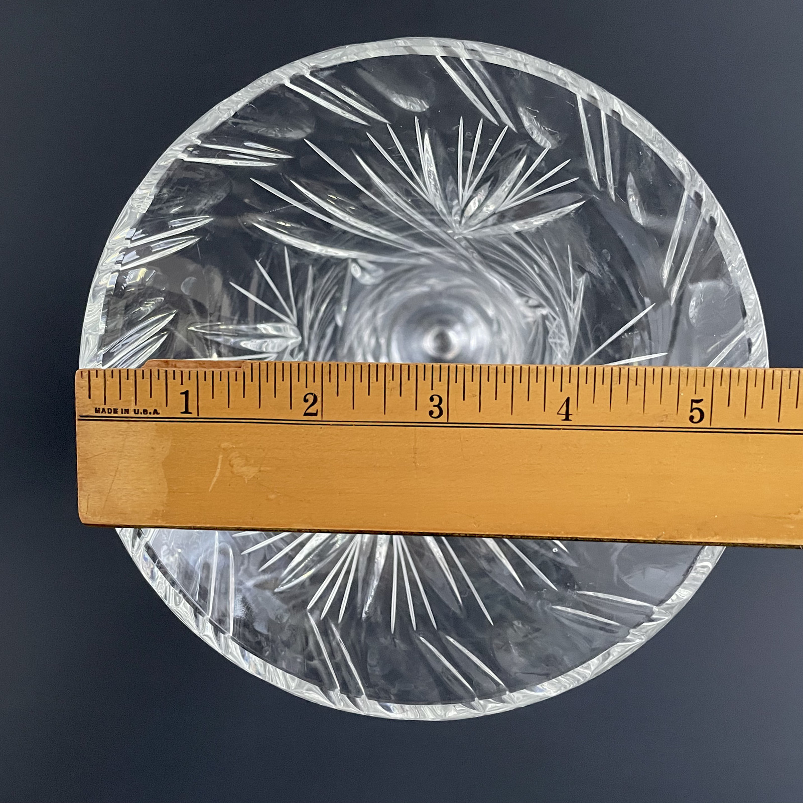 Vintage Cut Crystal Trumpet Vase 11″ Clear Starburst Pinwheel Etched Star Heavy