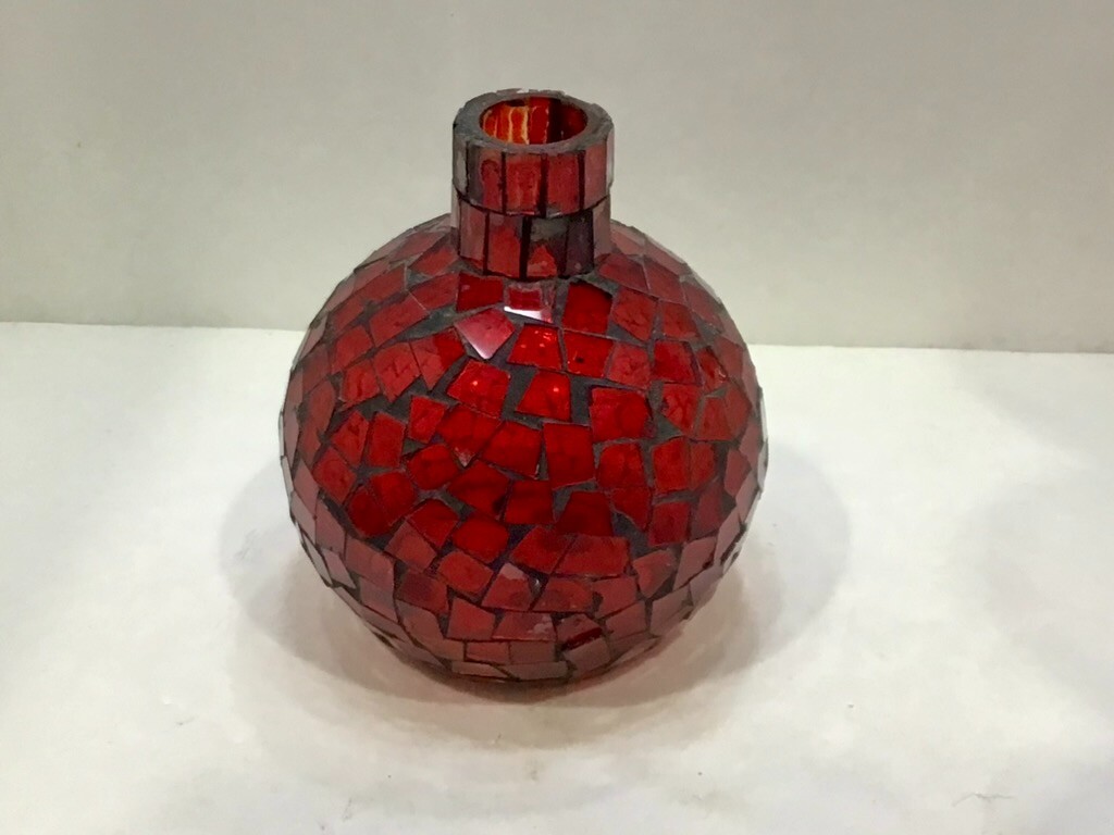 Ruby Red Glass Mosaic Tile Bud Vase Made in India