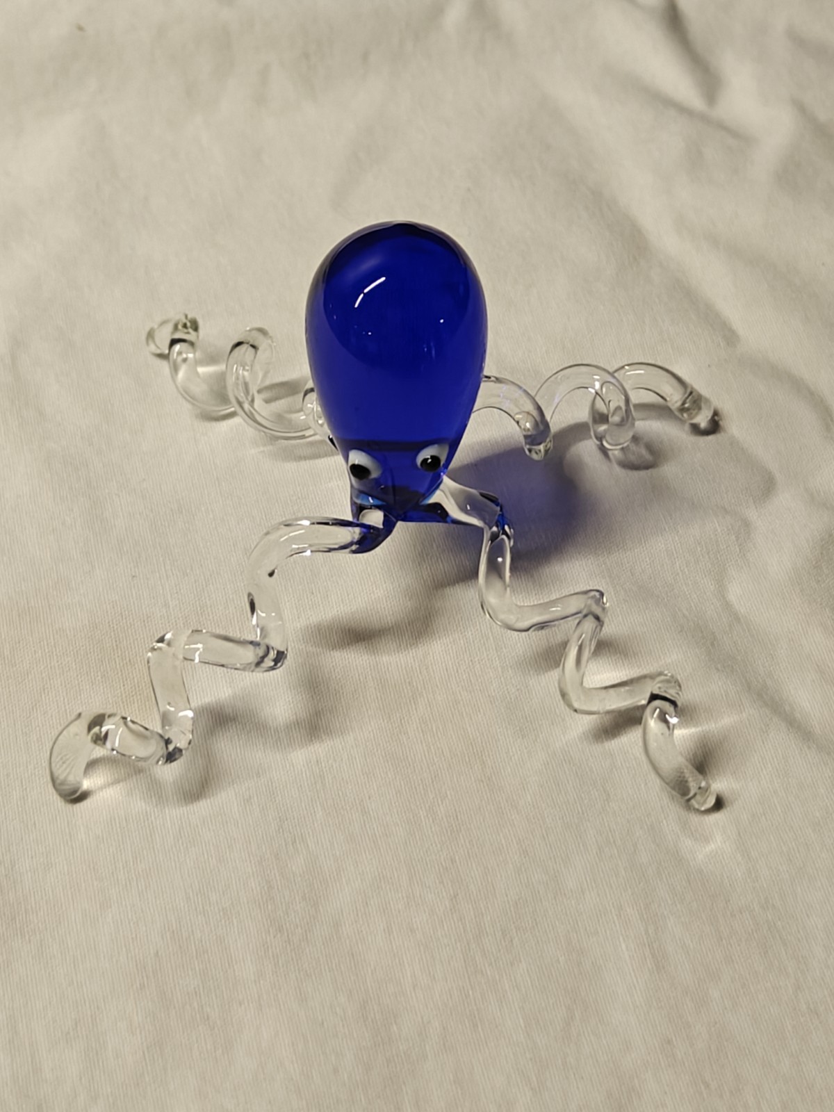 Adorable Baby Octopus Cobalt Blue Handmade Blown Glass Only 4 Tentacles