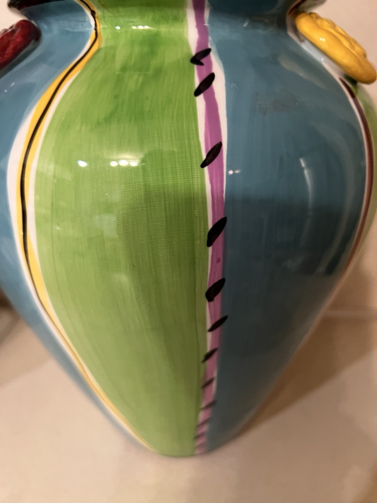 Blue Ridge Designs Art Pottery 3D Handpainted Vase 11” X8” Large