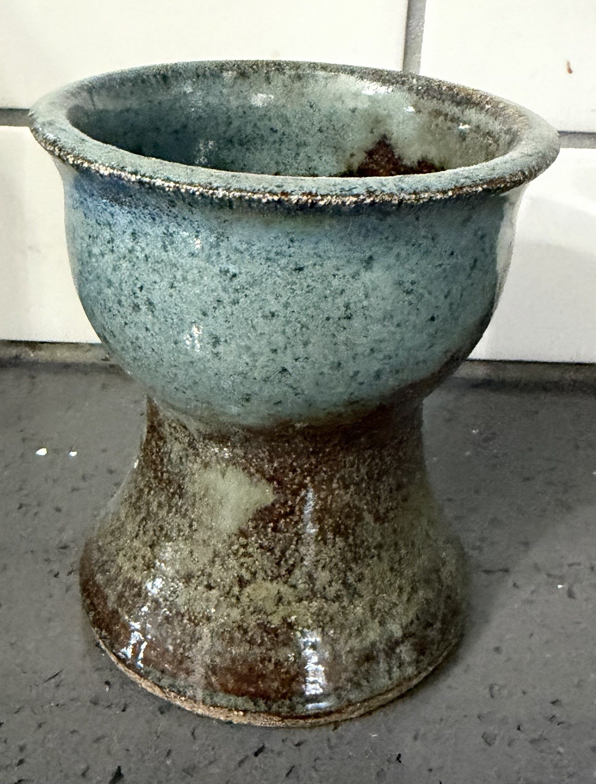 Mug Cup Stein Pot Vase Signed Pottery Pedestal Blue Brown Studio Art