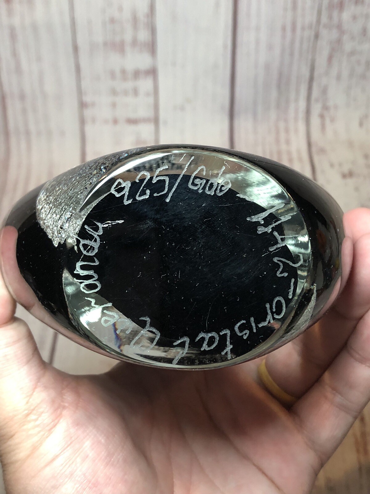 Signed Querandi Decorative Art Glass 1142 Paperweight In 925 Silver 5.5” 2.5 Lbs