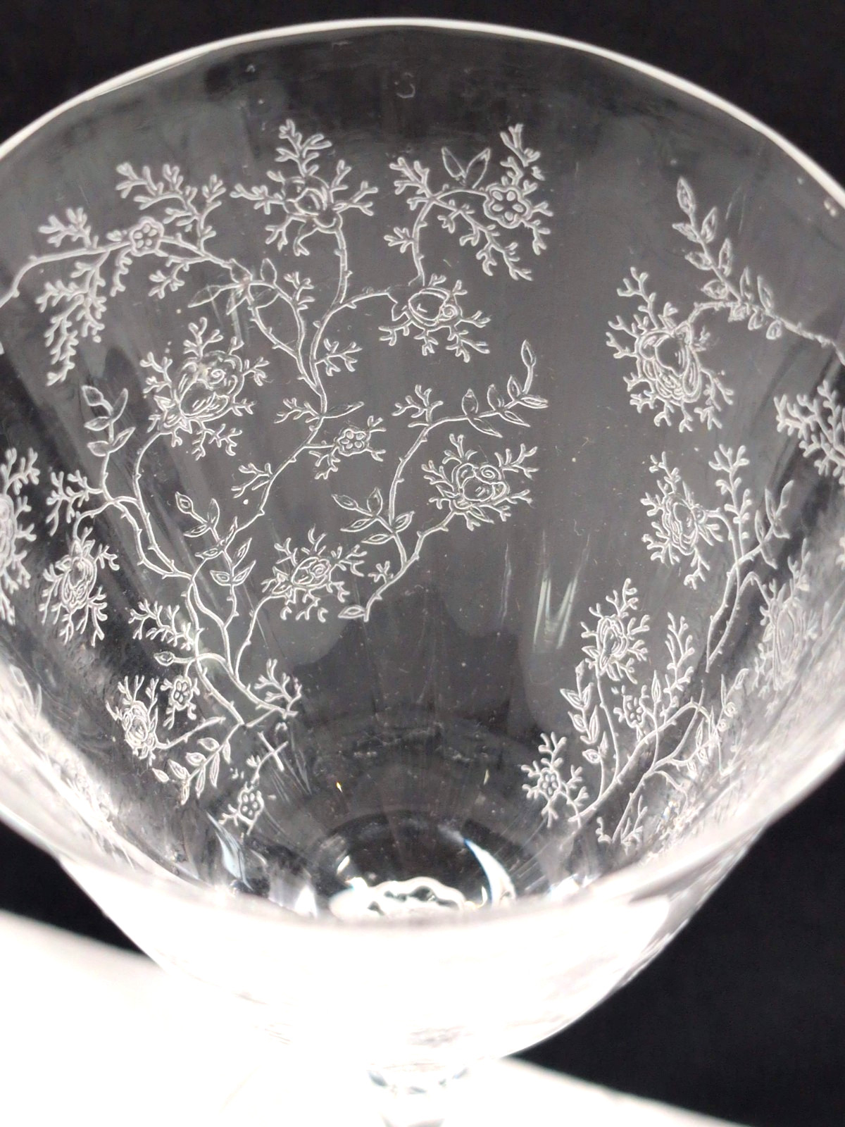 Fostoria Chintz Crystal Water Goblet 7-5/8″ Etched Floral Stemware