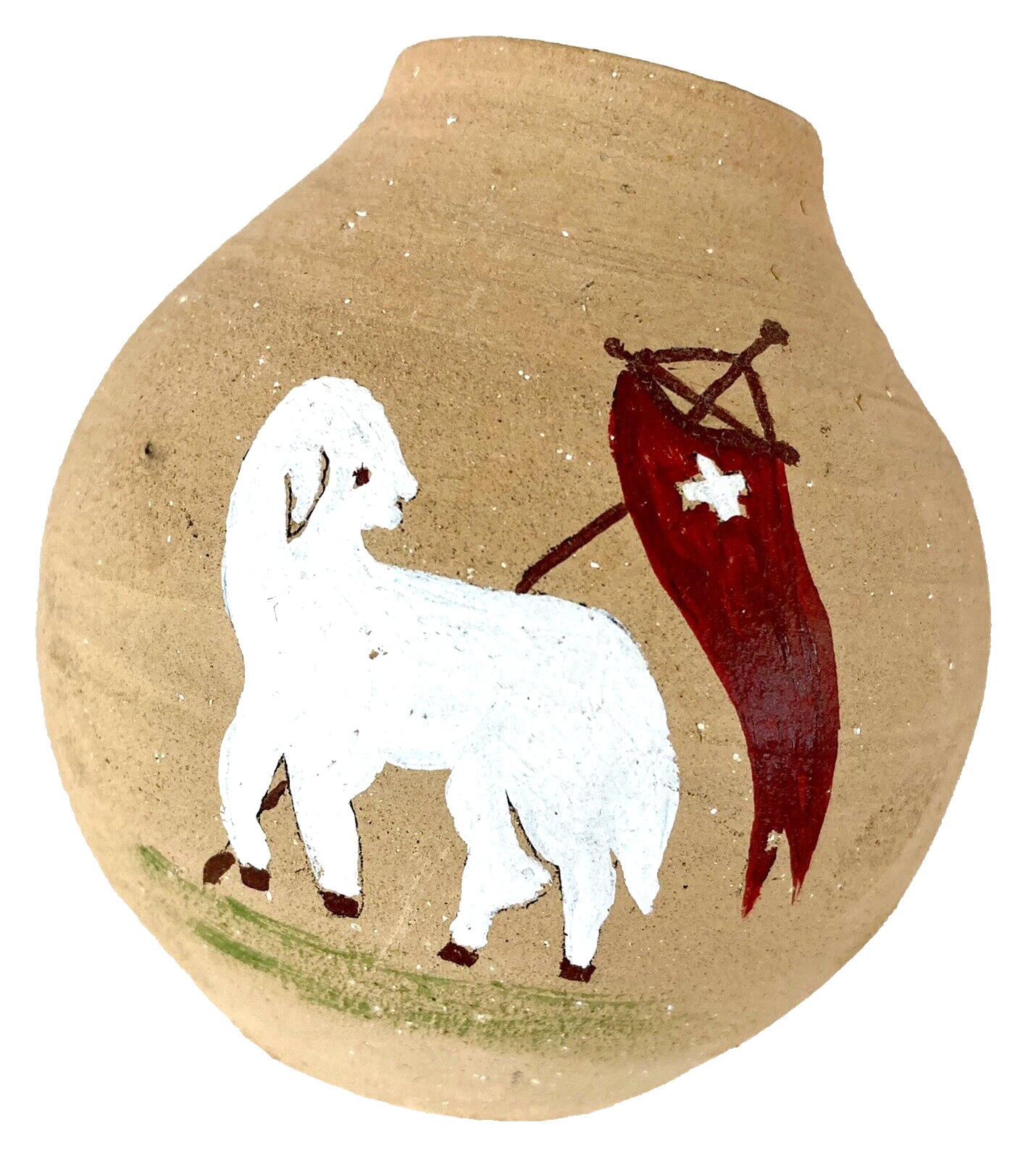 Swiss Folk Art Vase 3.5″ Lamb of God Religious Christian Sacrifice Strength MCM
