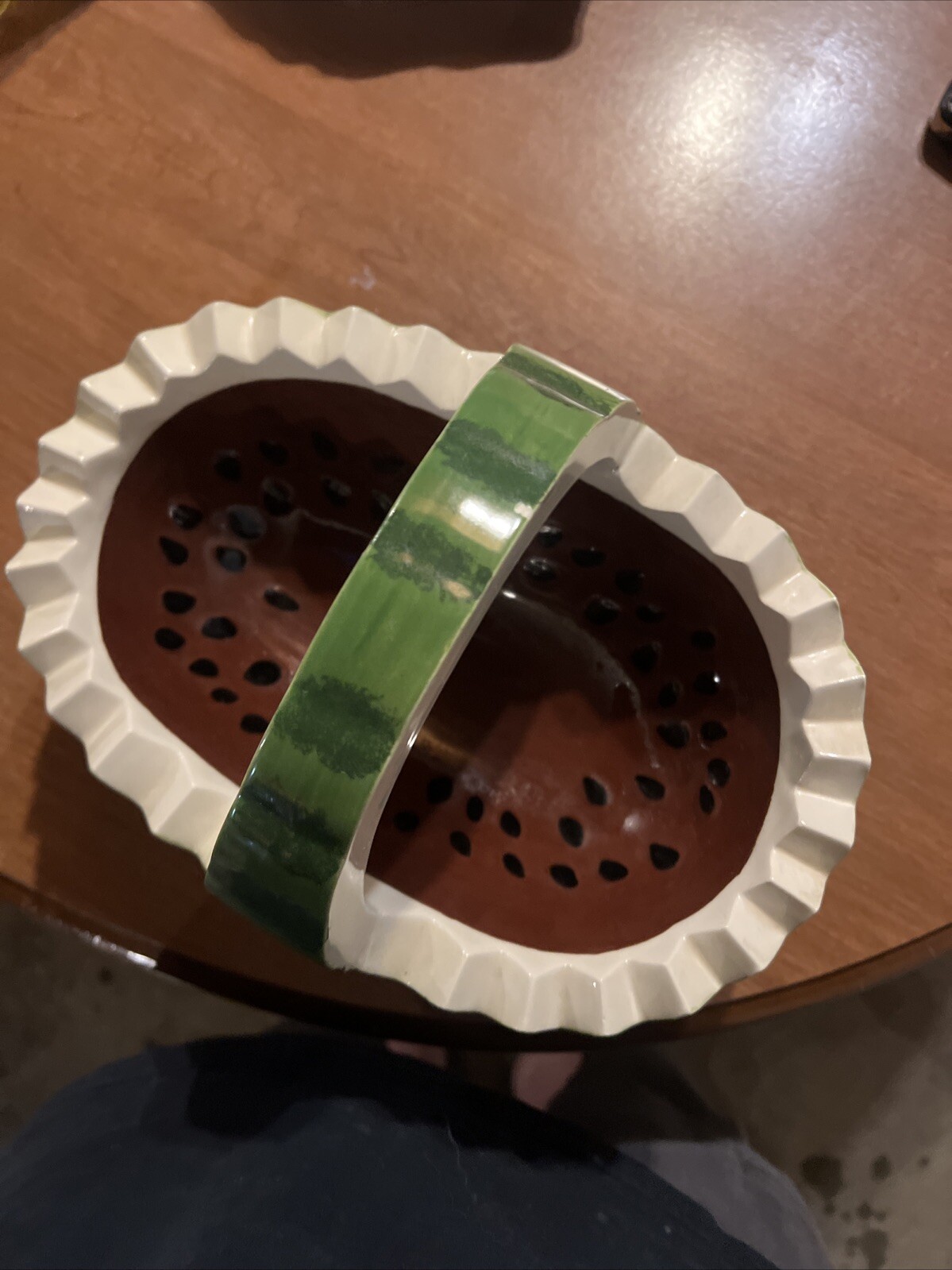 ceramic watermelon basket 11 3/8 Inches Long And 7 1/2 Inches Wide