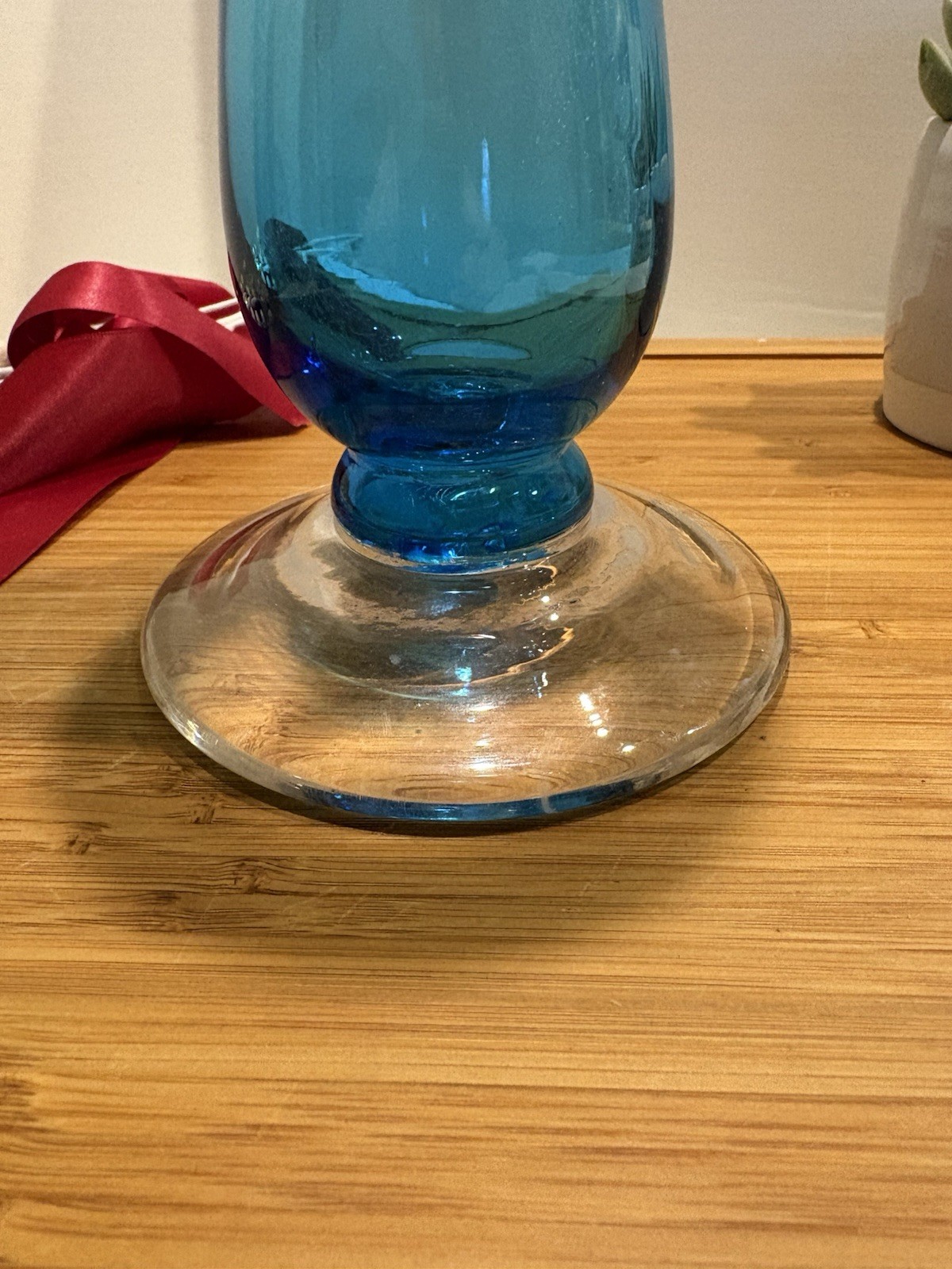 Vintage MCM Peacock Aqua Blue Glass Art Glass Maybe Candle Holder Hand Blown