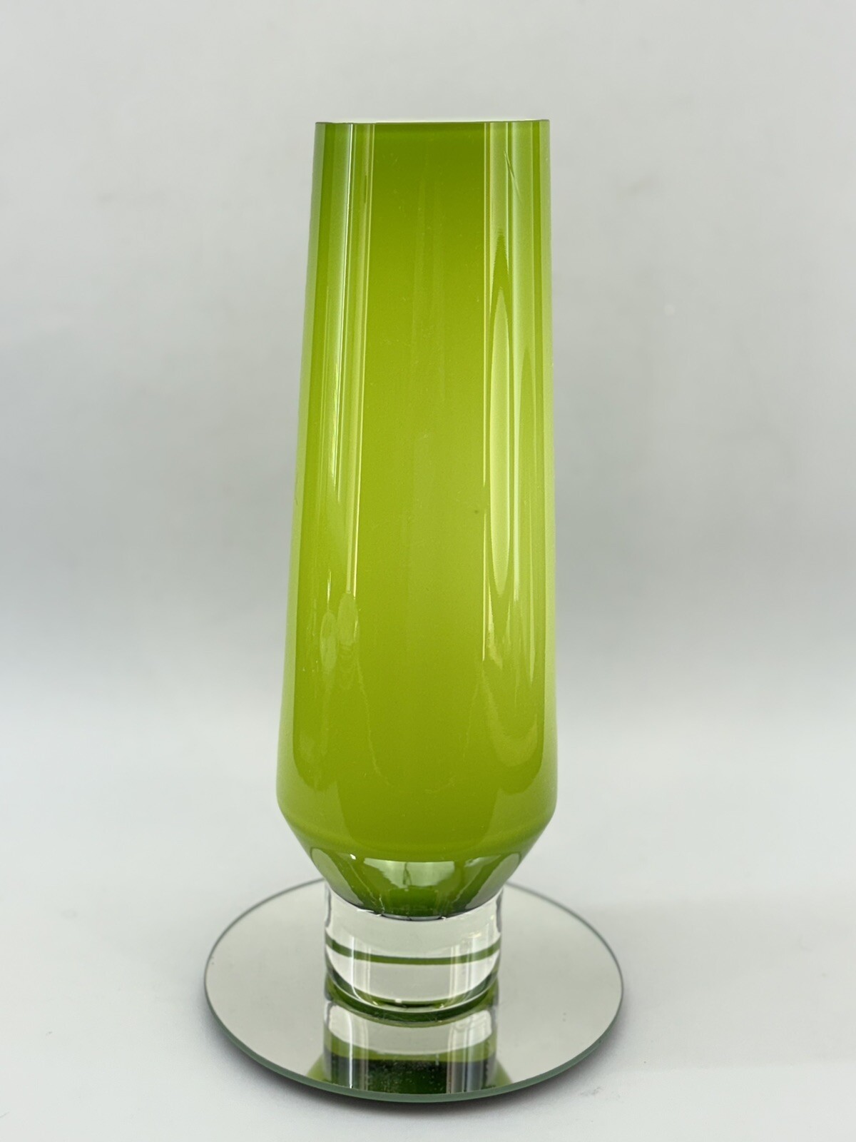 Modernist 12” Cased Green Glass Vase Danish Modern Scandinavian Contemporary