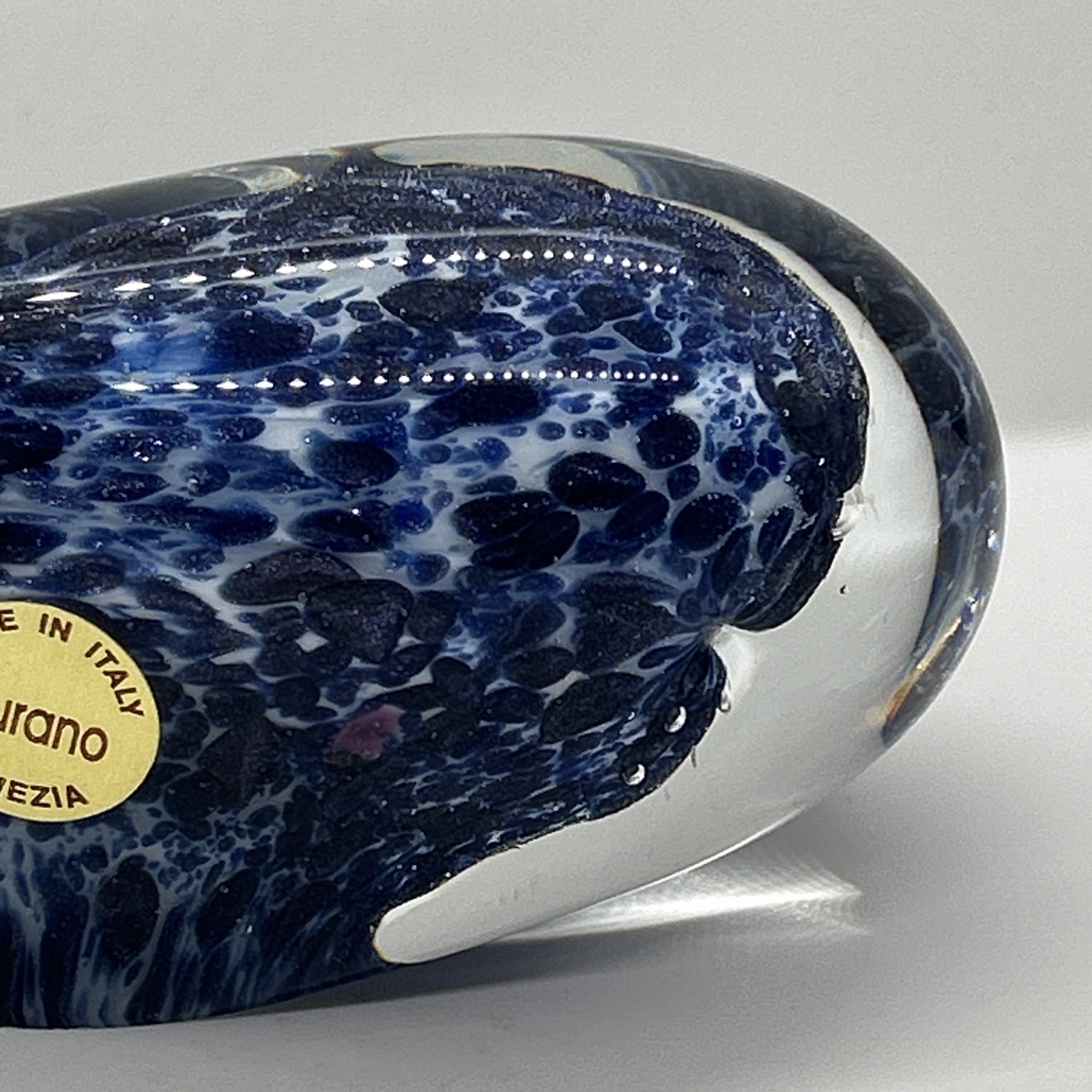 Murano Italy Art Glass Whale Blue White Pink Clear Figurine 5” Paperweight Deco