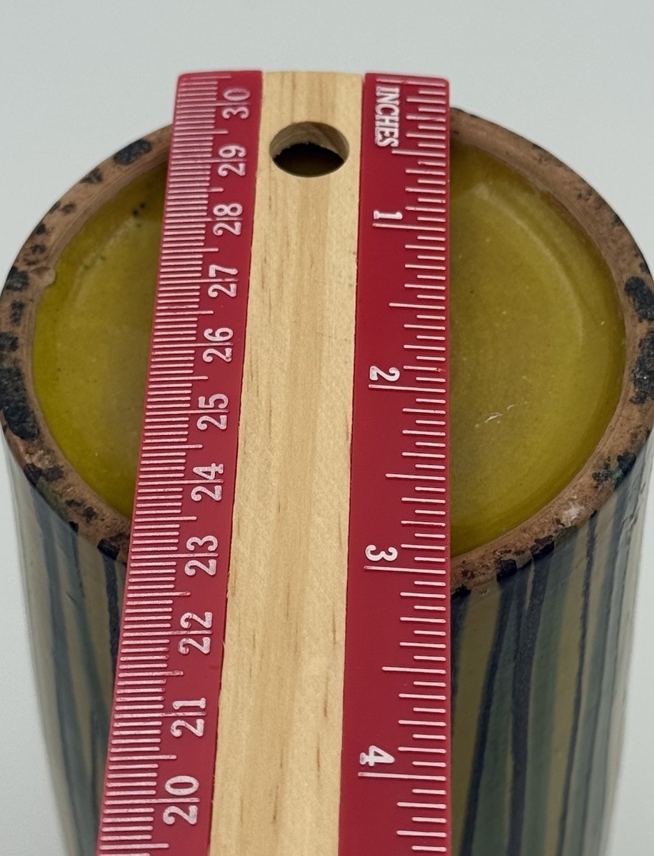 Vintage Mid-Century Italian Yellow Green Multi Color Striped Cylinder Vase ITALY