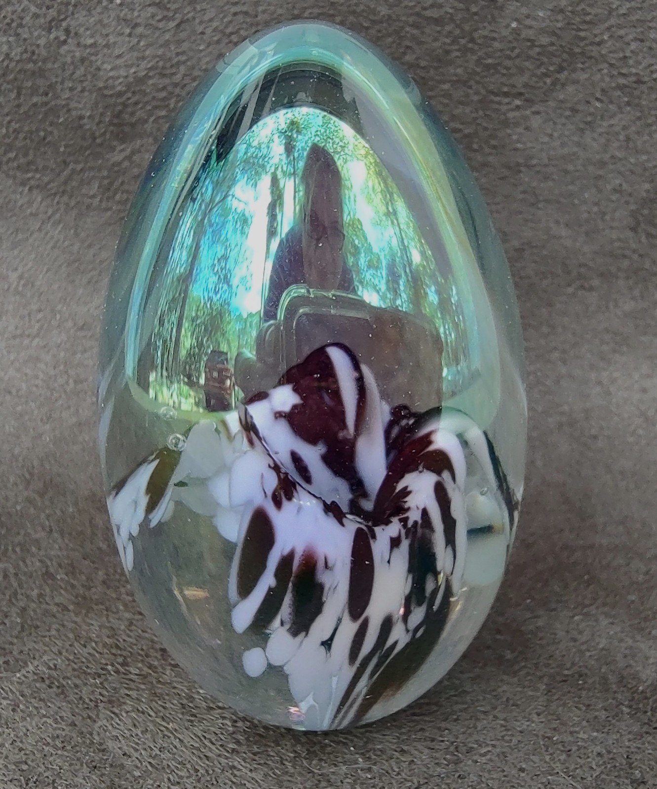 MSH Mt St Helens Ash 1986 Art Glass Irridescent Egg Paperweight Floral