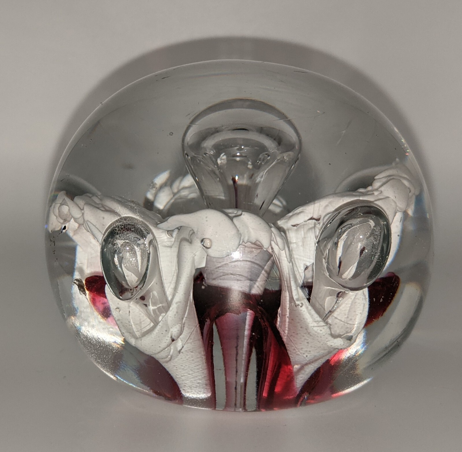Handblown Glass Paperweight Calla Lily White Magenta 4X4″ 1lb. 10oz. See Photos