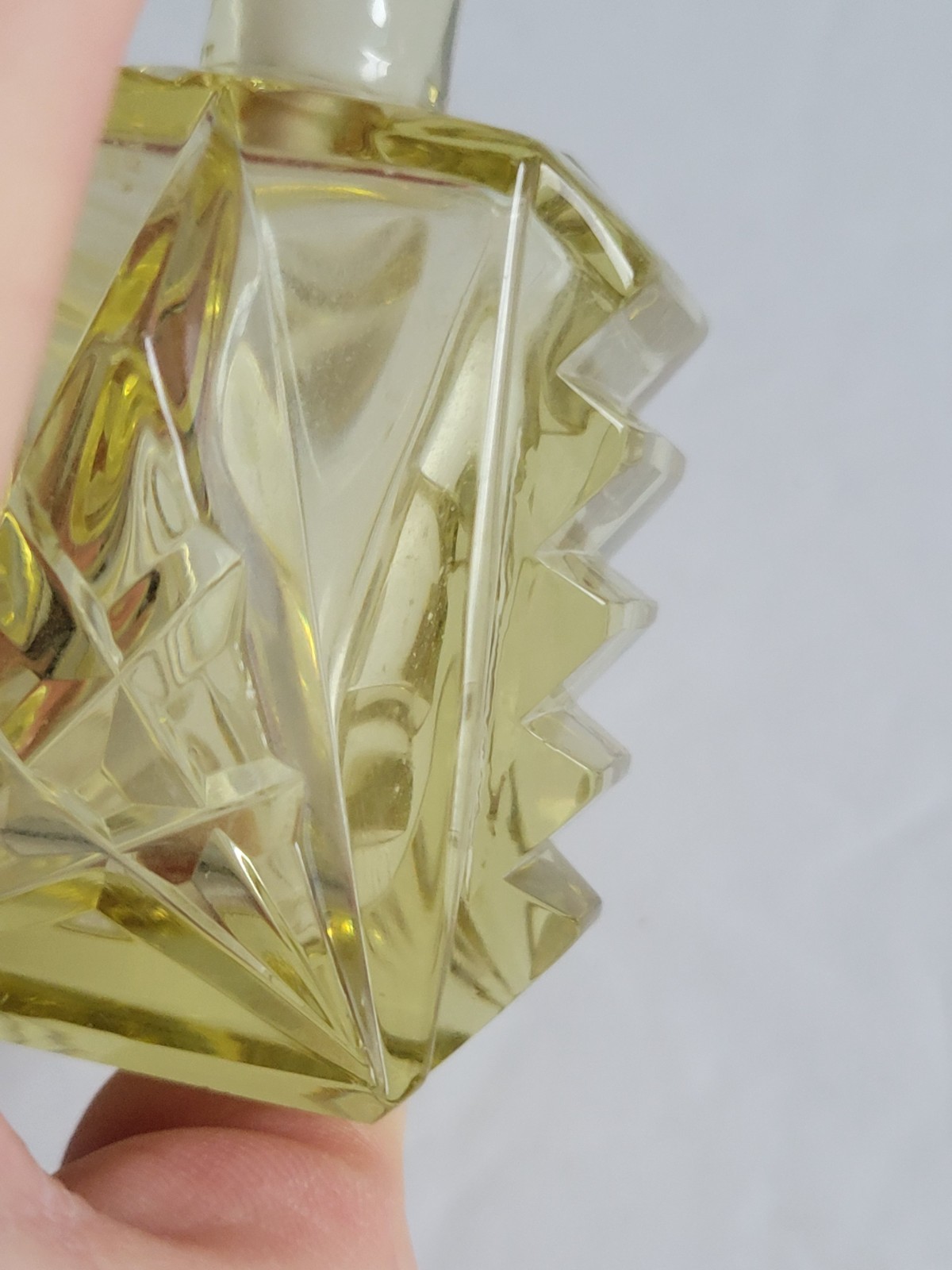 1930s Art Deco Yellow Stacked Glass Perfume Bottle Bohemian Czechoslovakian Vtg