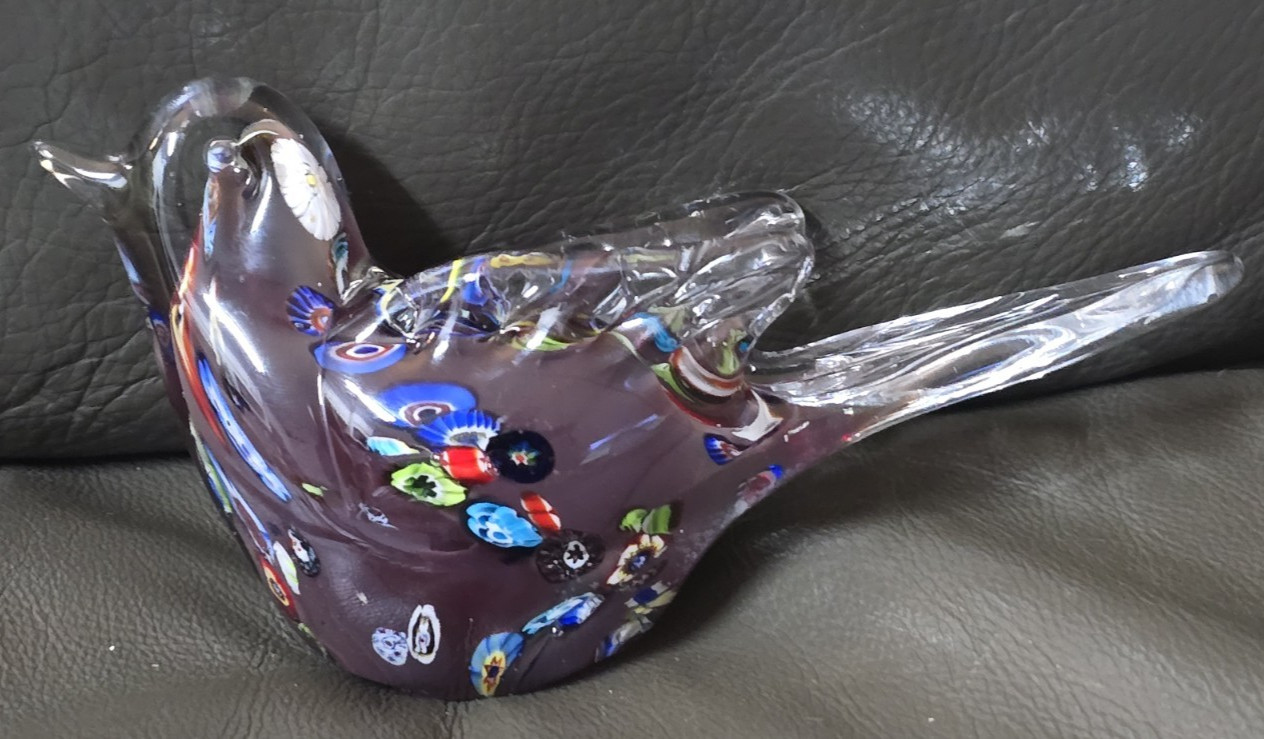 Murano Glass – Glass Of Venice Millefiori Dove – Purple – Blue Green Red Black