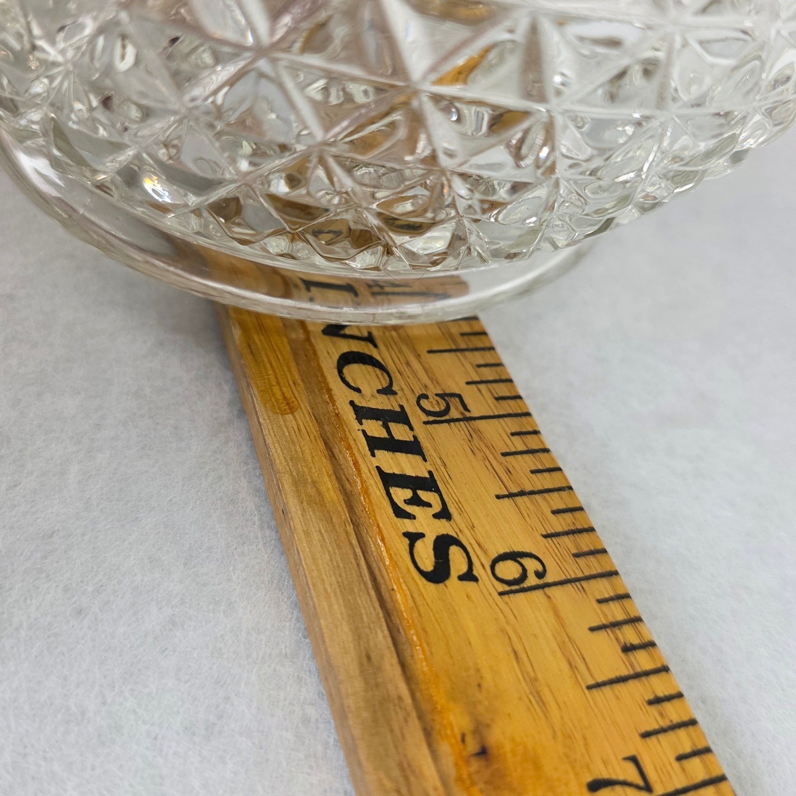 Vintage Clear Pressed Glass Rose Bowl Diamond Point Open Lace Scalloped Rim 4in