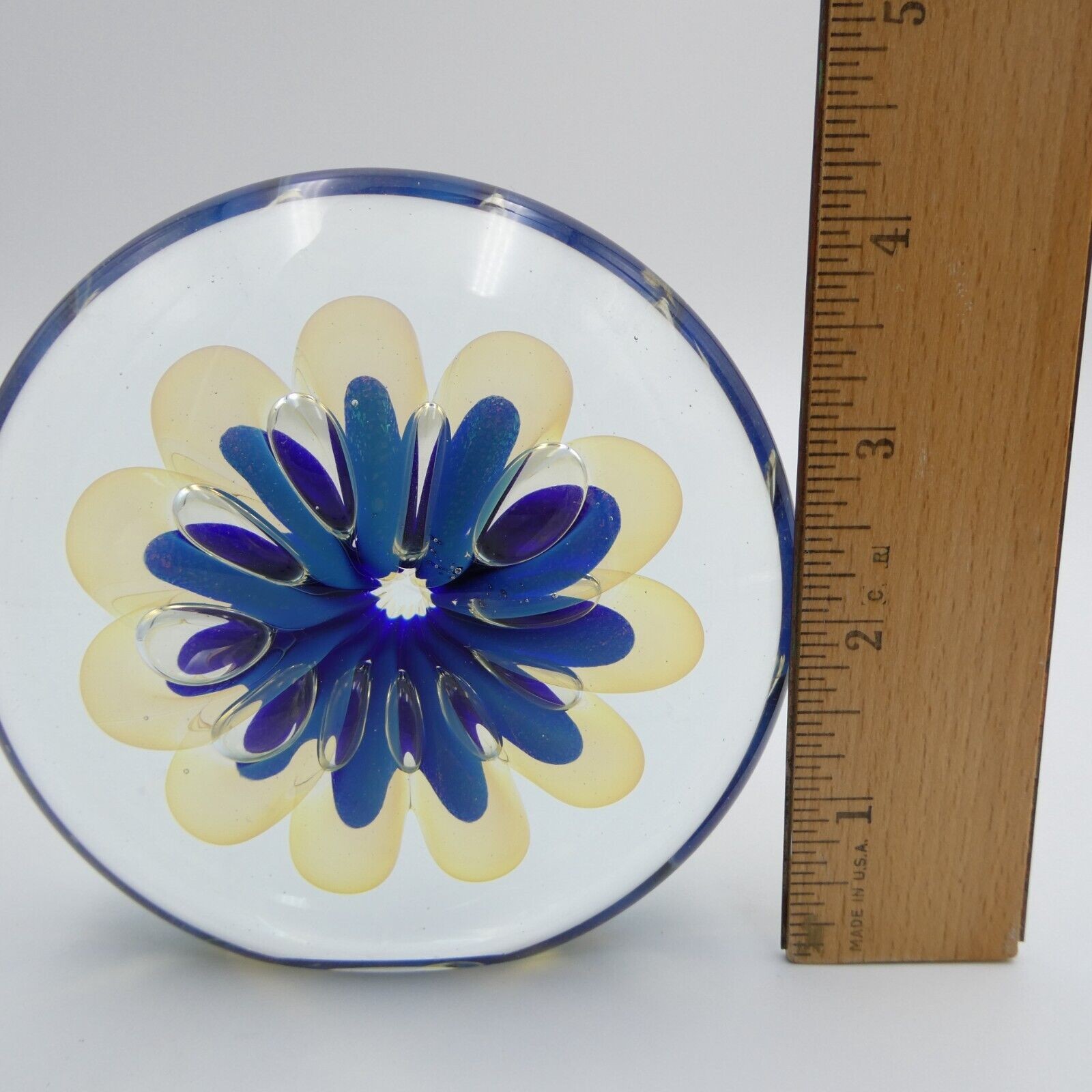 Eickholt Sea Anemone Paperweight Cobalt Hand Blown Dichroic Glass Signed 1997