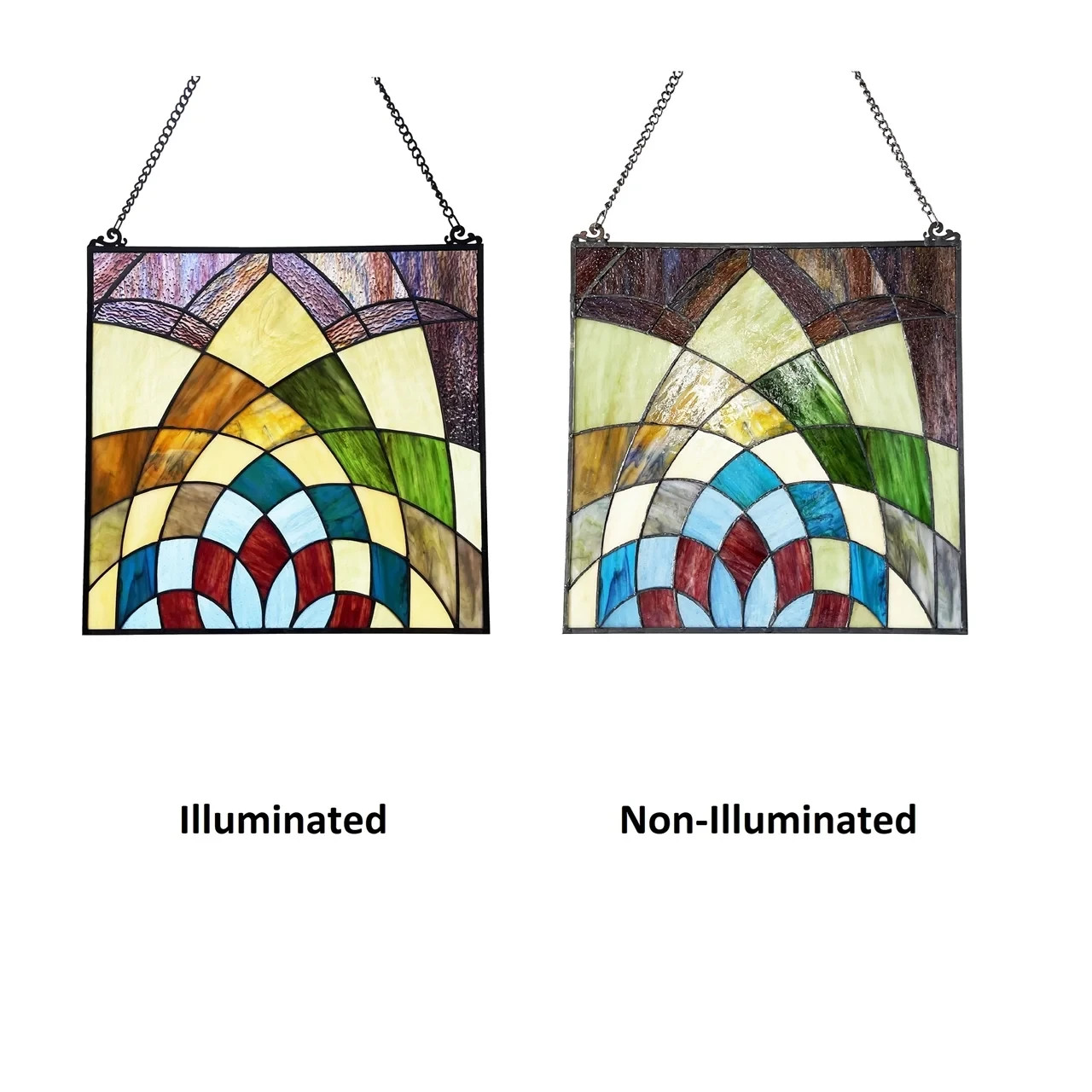 Stained Glass Tiffany Style Geometric Design Hanging Window Panel Suncatcher