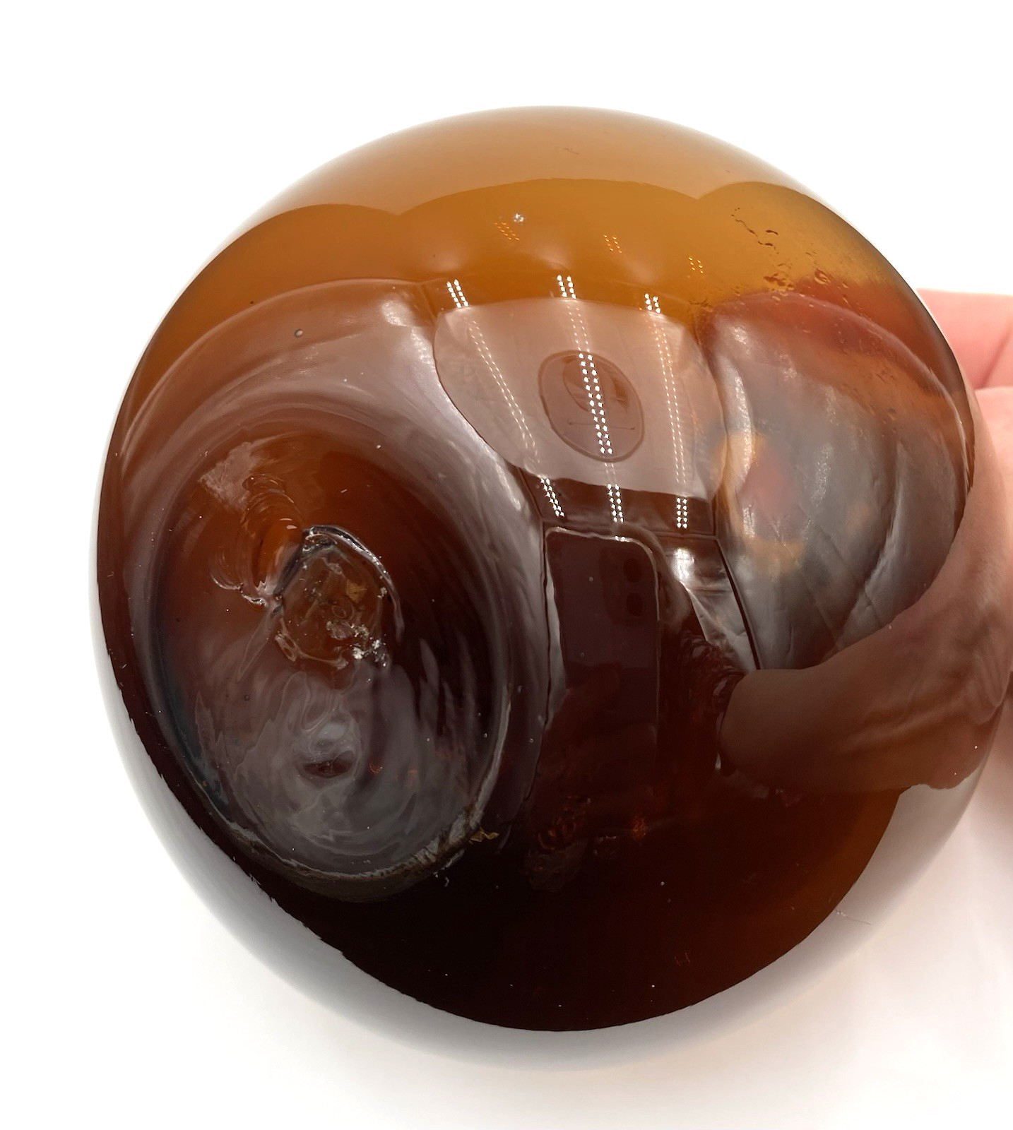 Vintage Blenko Blown Glass Globe Vase, Dark Amber, 4.5″ Tall
