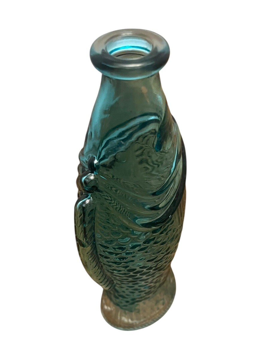 Vertical Teal Blue Fish Vase 9” Length With Scales