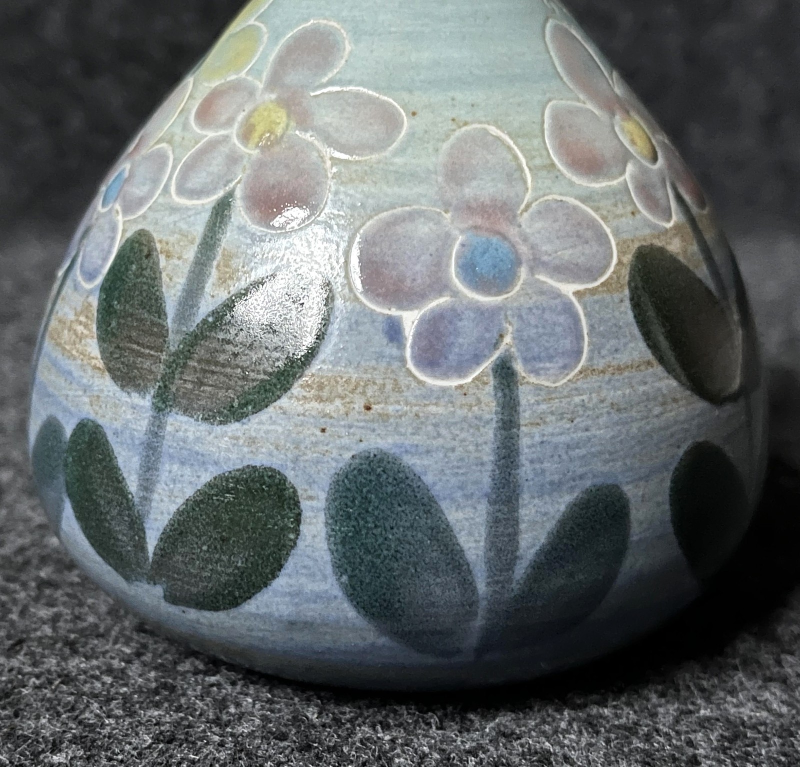 Ceramic Art Pottery Small Vase Floral Design Butterflies Nature Hand Painted