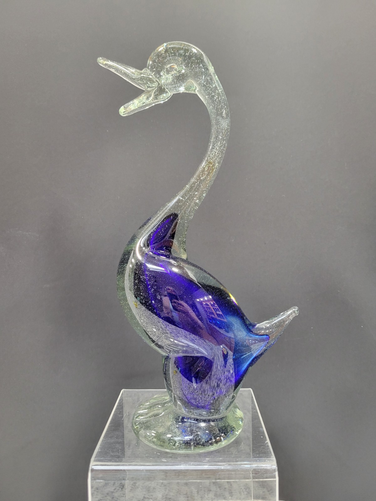 Murano Art Glass Duck Figurine Hand Blown Cased Sommerso Style Sculpture Bird