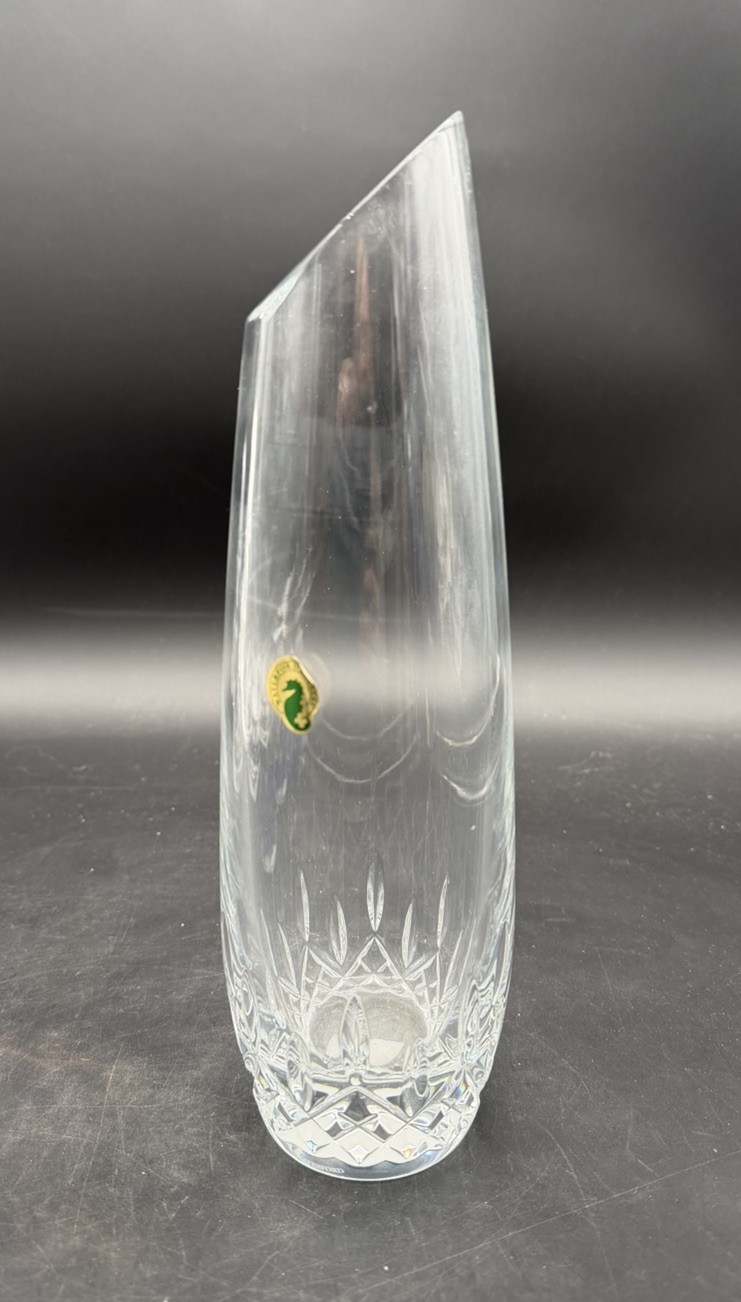 Waterford Lismore Essence Crystal 12″ Bud Flower Vase Angled EUC