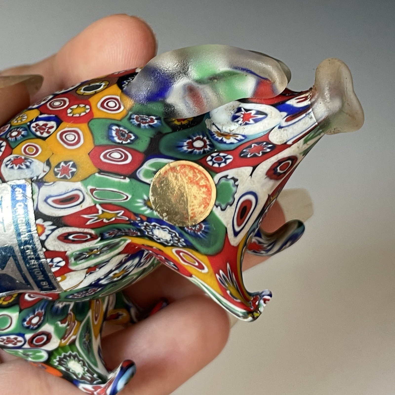 Mid-Century Retro Vintage Murano Glass Millefiori Pig Figural Animal Figurine