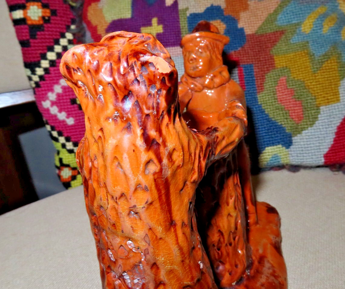 Vintage Turtle Creek Pottery Stoneware signed Cathy Gatch Man & bear tug o war