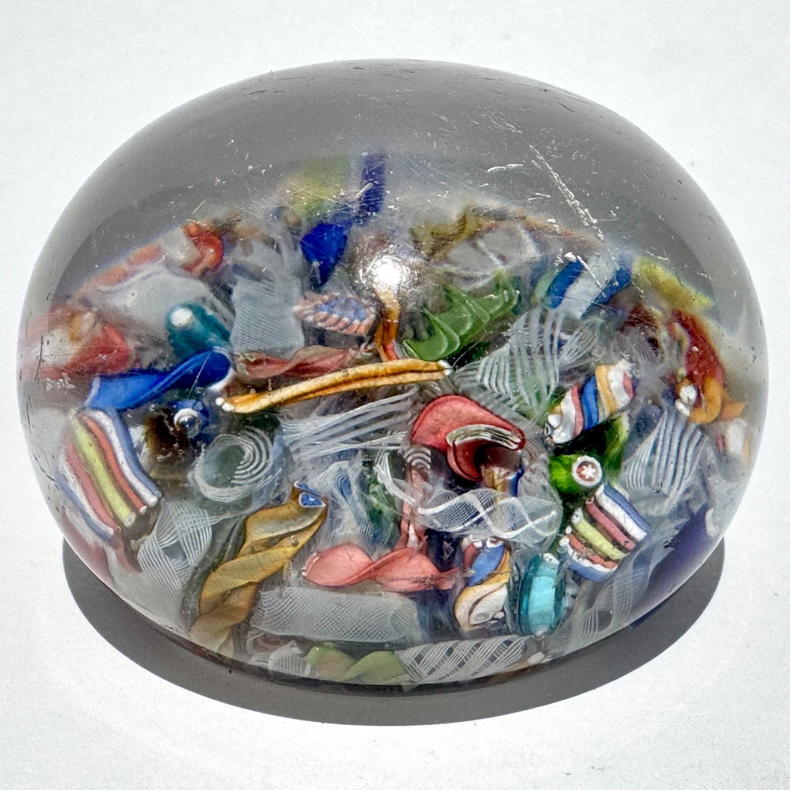 Antique Saint Louis Scramble Paperweight w/ Dancing Devil & Dog Silhouette Canes