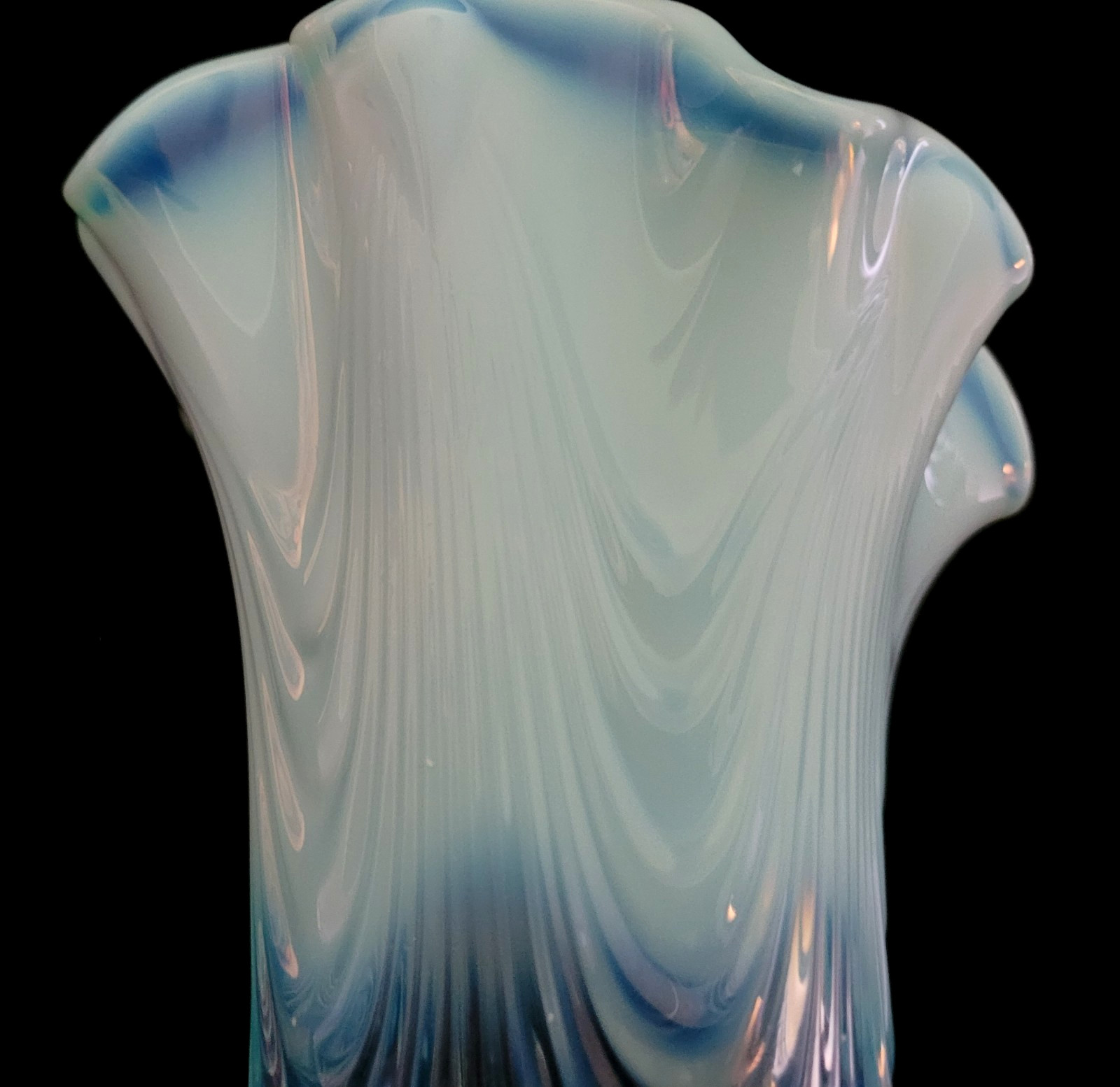 Antique Northwood Blue Art Glass Opalescent Vase “Jewels & Drapery”