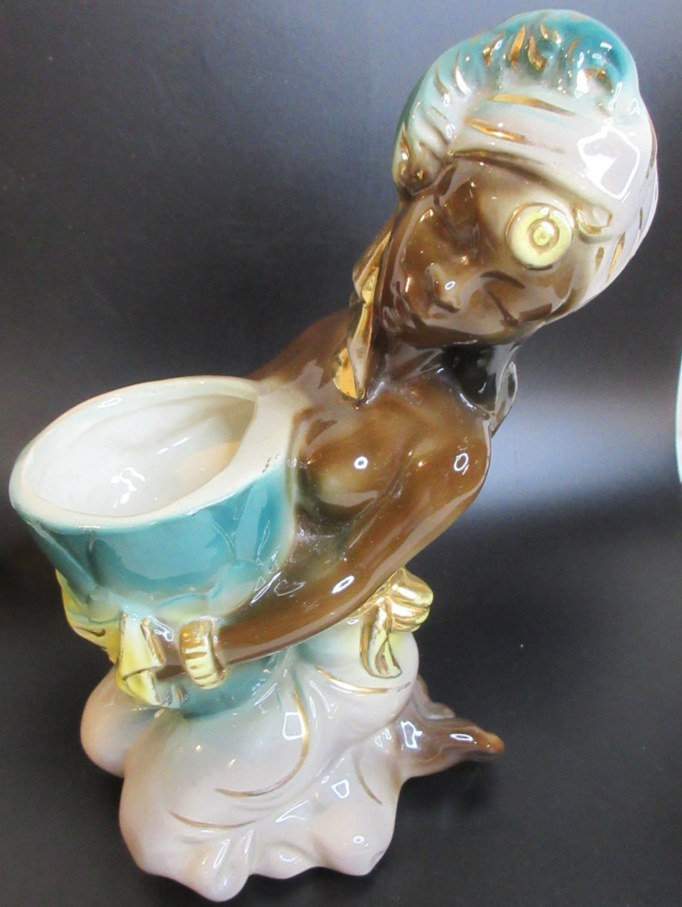VINTAGE ROYAL COPLEY~BLACKAMOOR or BALINESE GIRL VASE/ PLANTER~c 1950’s~8 3/8″