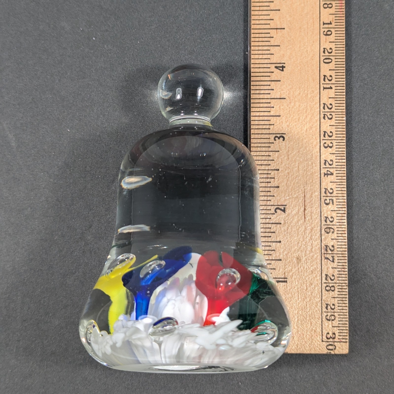 Maude and Bob St Clair Vintage 1977 Glass Bell Shape Paperweight 4″ Tall