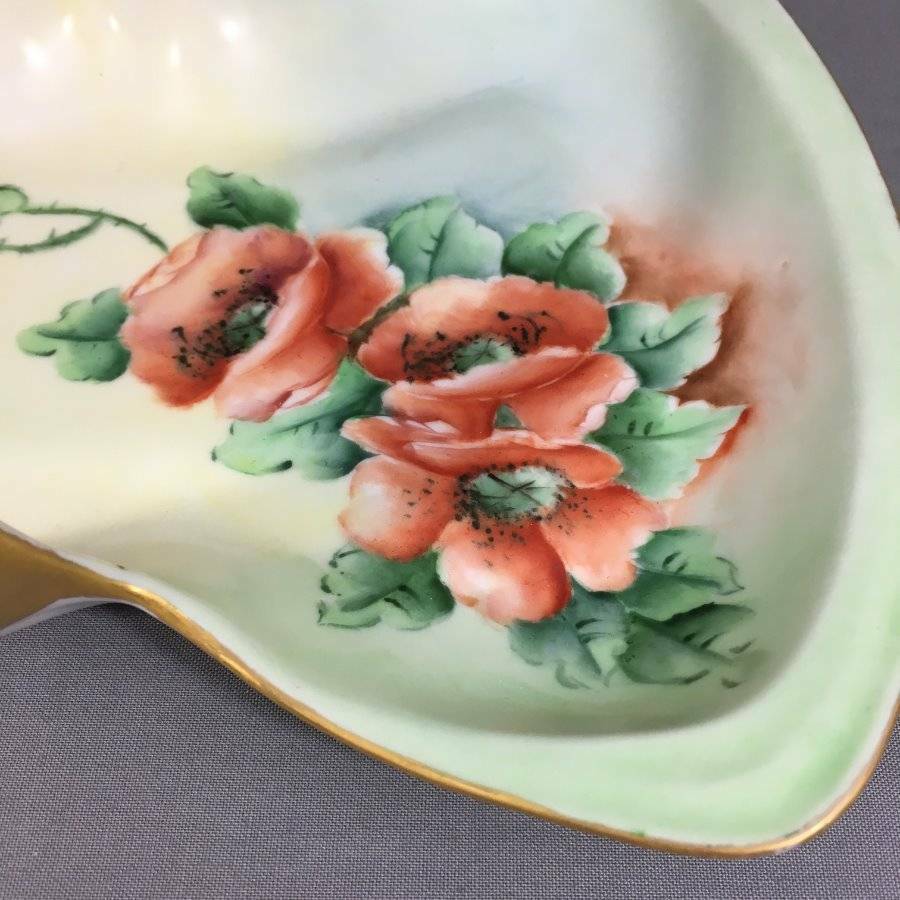 Vtg Handled Poppies Floral Basket Bon Bon Tray Candy Dish Hand Painted Signed