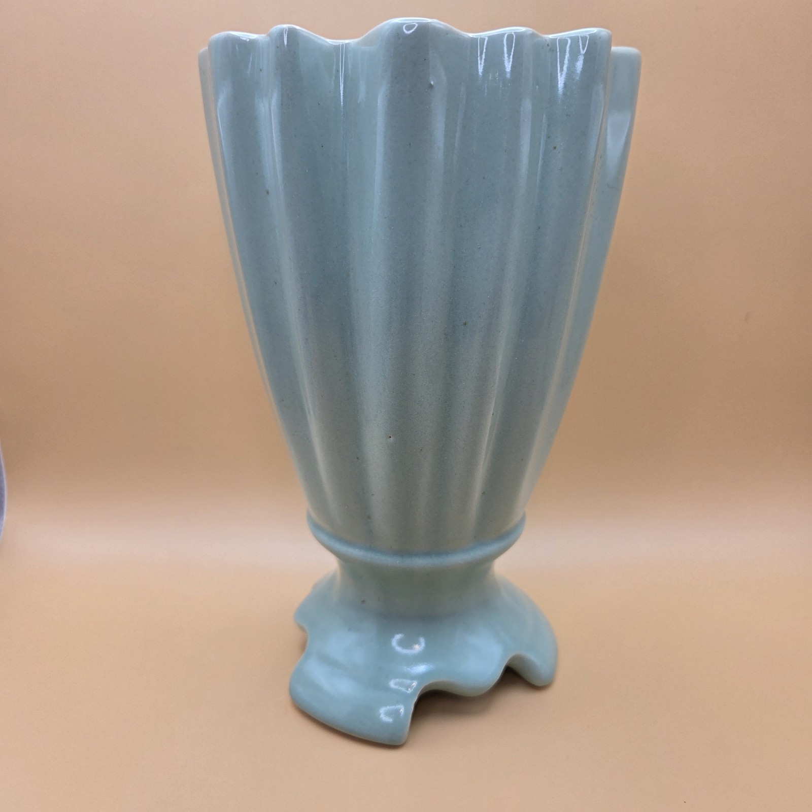 Brush McCoy Pottery 712 Mint Green Fluted Vase 8″ Art Deco 1940s USA