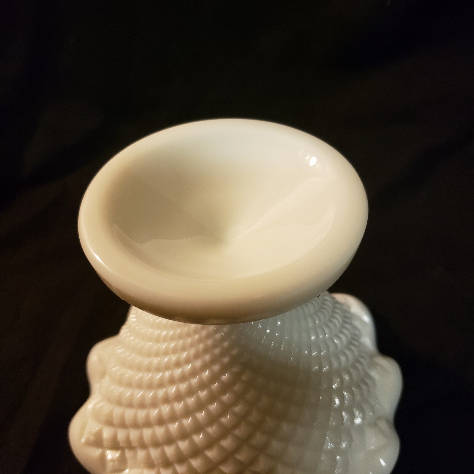 Small Vtg Milk Glass Diamond Point Hobnail Vase Bowl Candy Dish Mid Century 4.5″