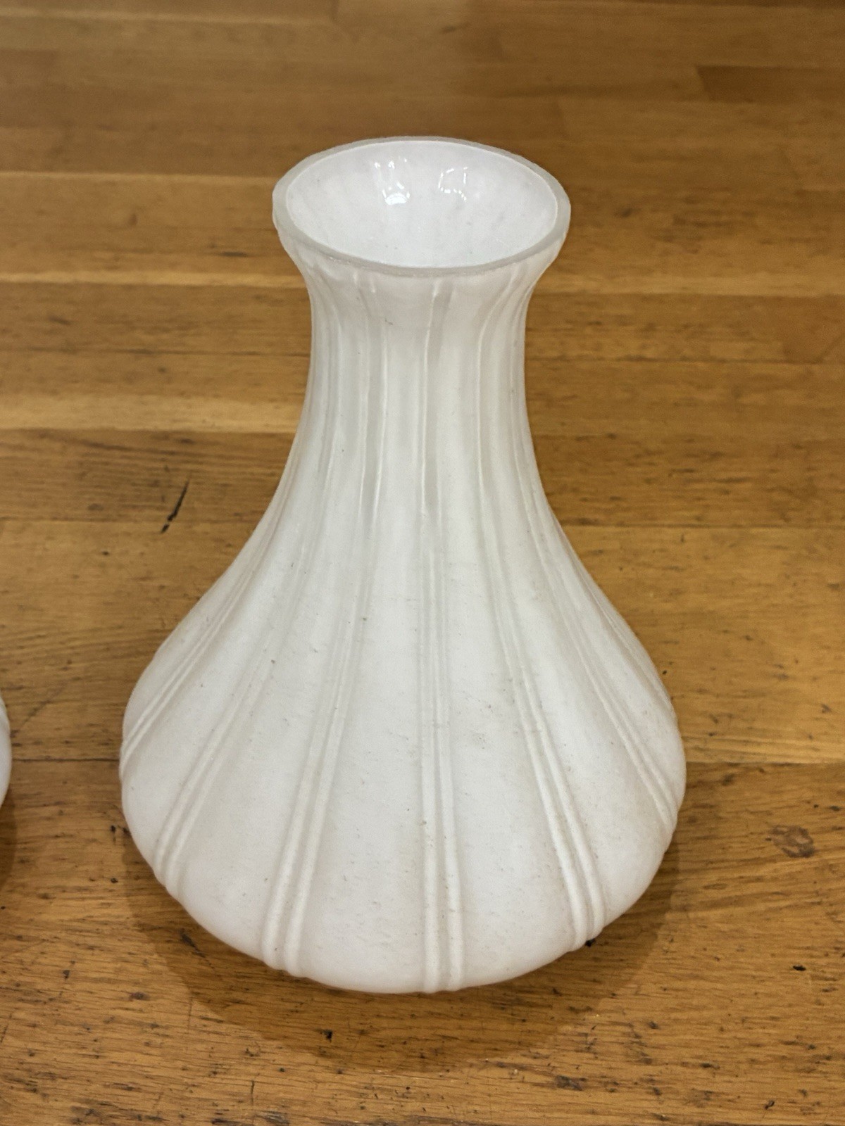 Vintage White Milk Glass Ribbed Gourd Decanter Vase Pair Made in China Mint