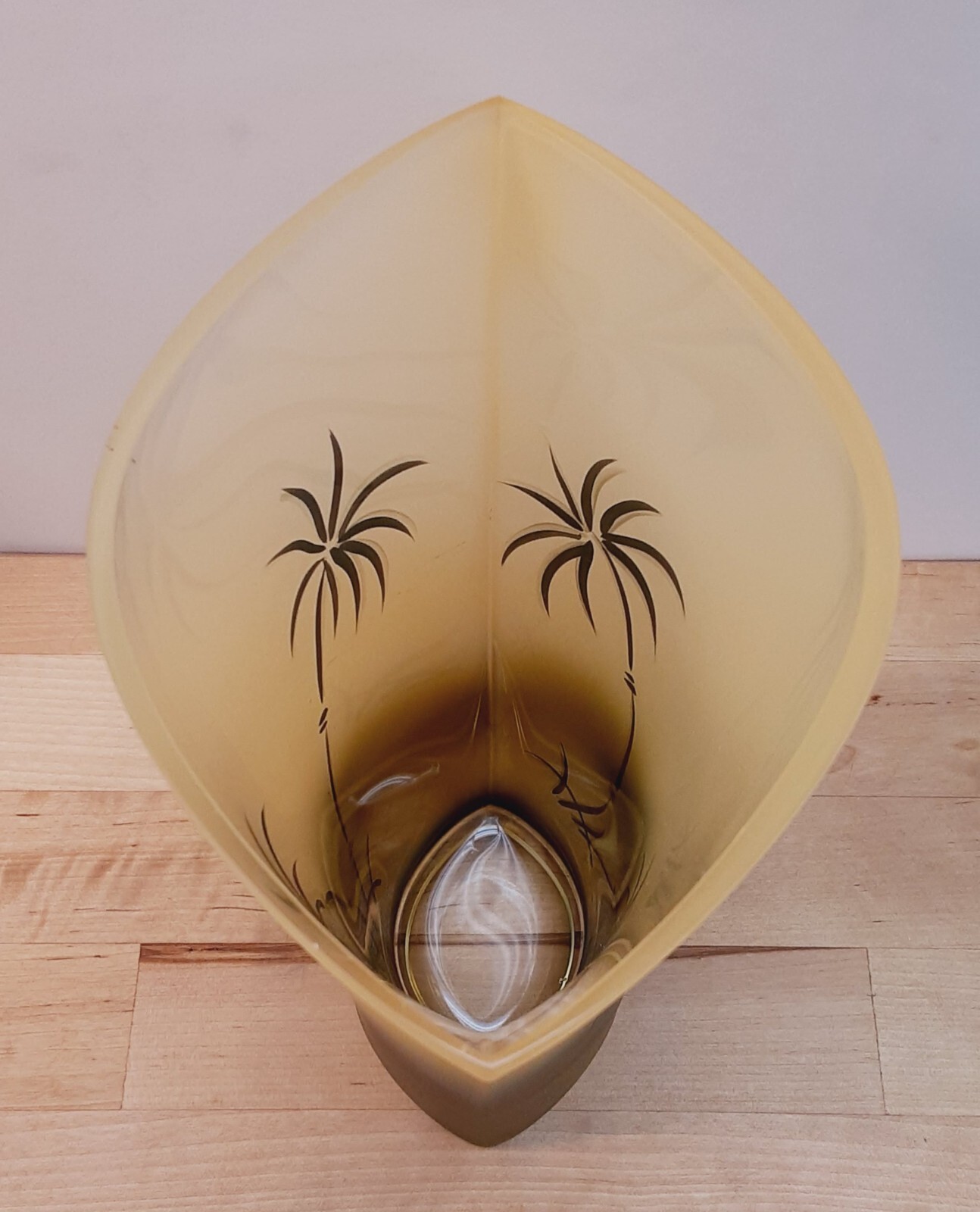 Womar Poland Glass Handpainted Swaying Palm Trees Satin Frost Yellow Green Vase
