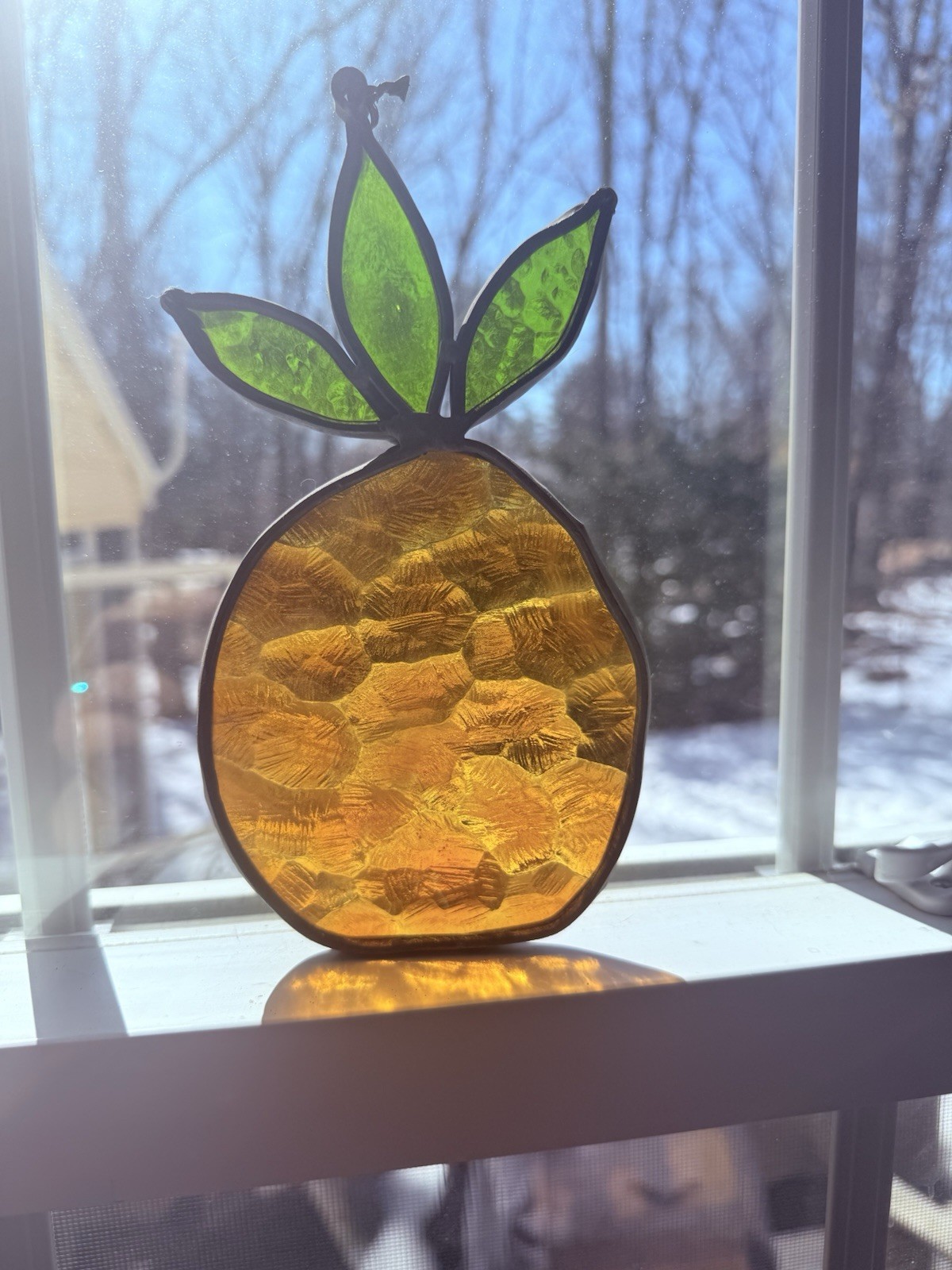 Vtg Pineapple Stained Glass Leaded Suncatcher Fruit Light Brown Hanging