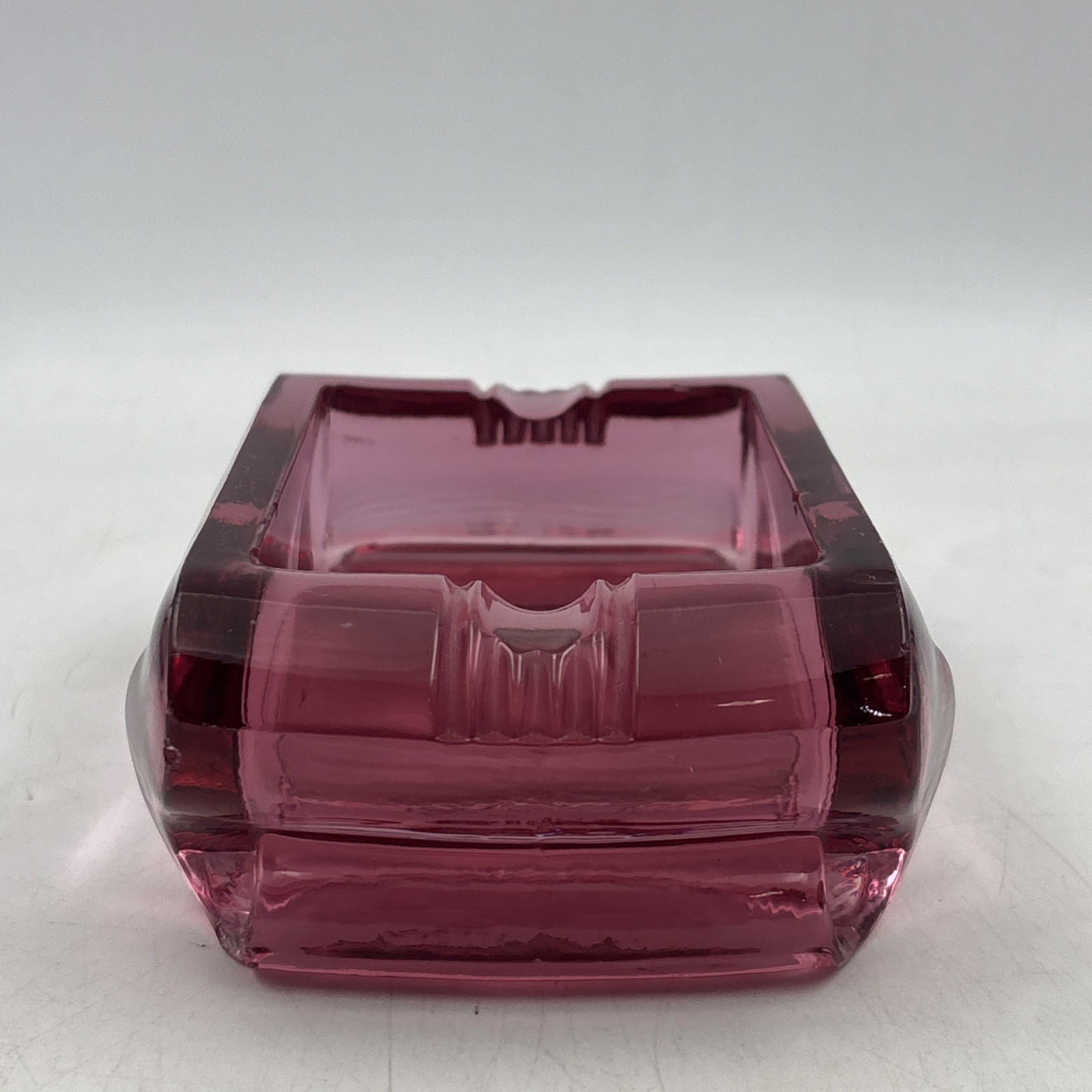 Vintage Imperial Glass Rose Cathay Pillow Ashtray Cranberry Pink Trinket Dish