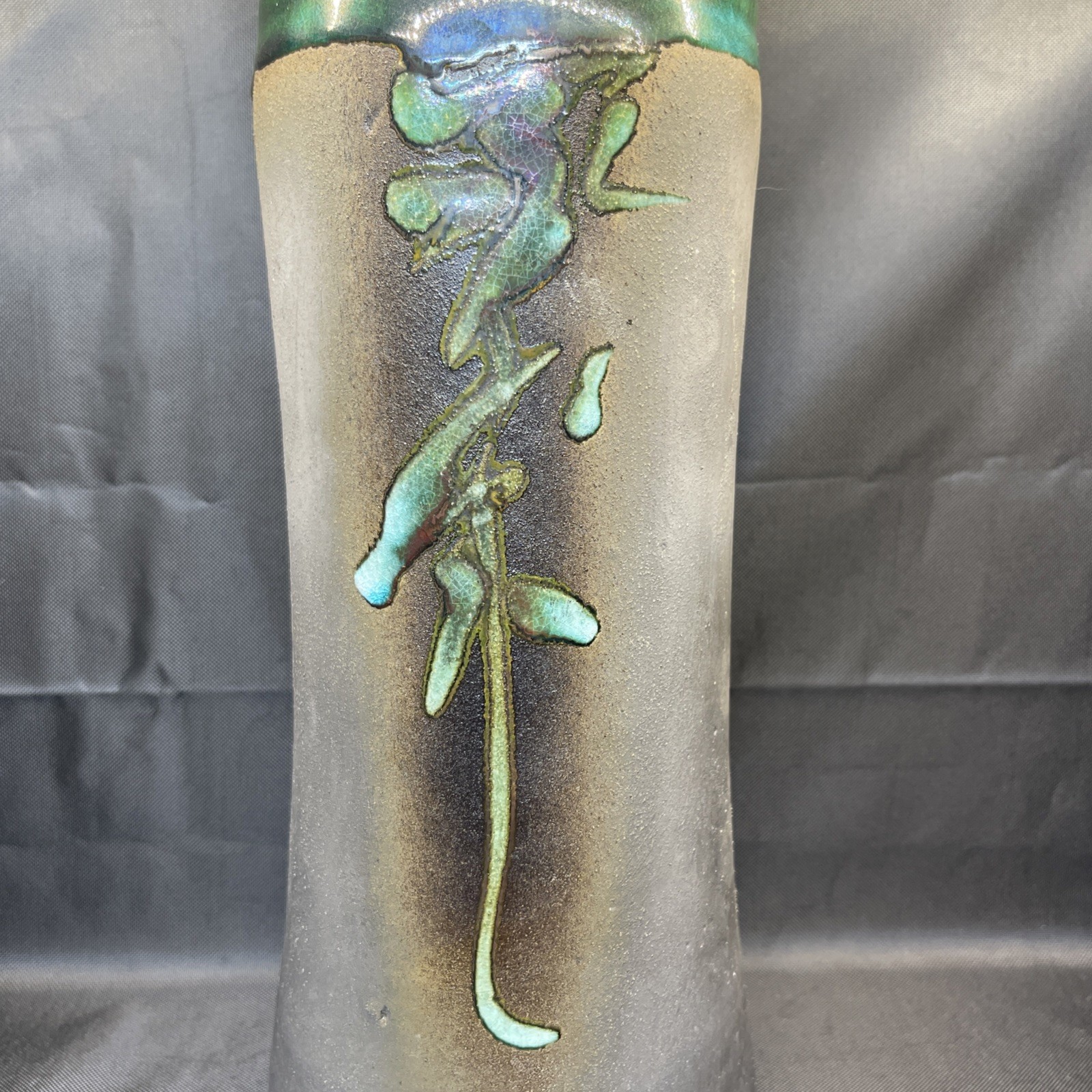 Signed Evans Vase Raku Studio Art Pottery Abstract 11.45″ Signed # 273