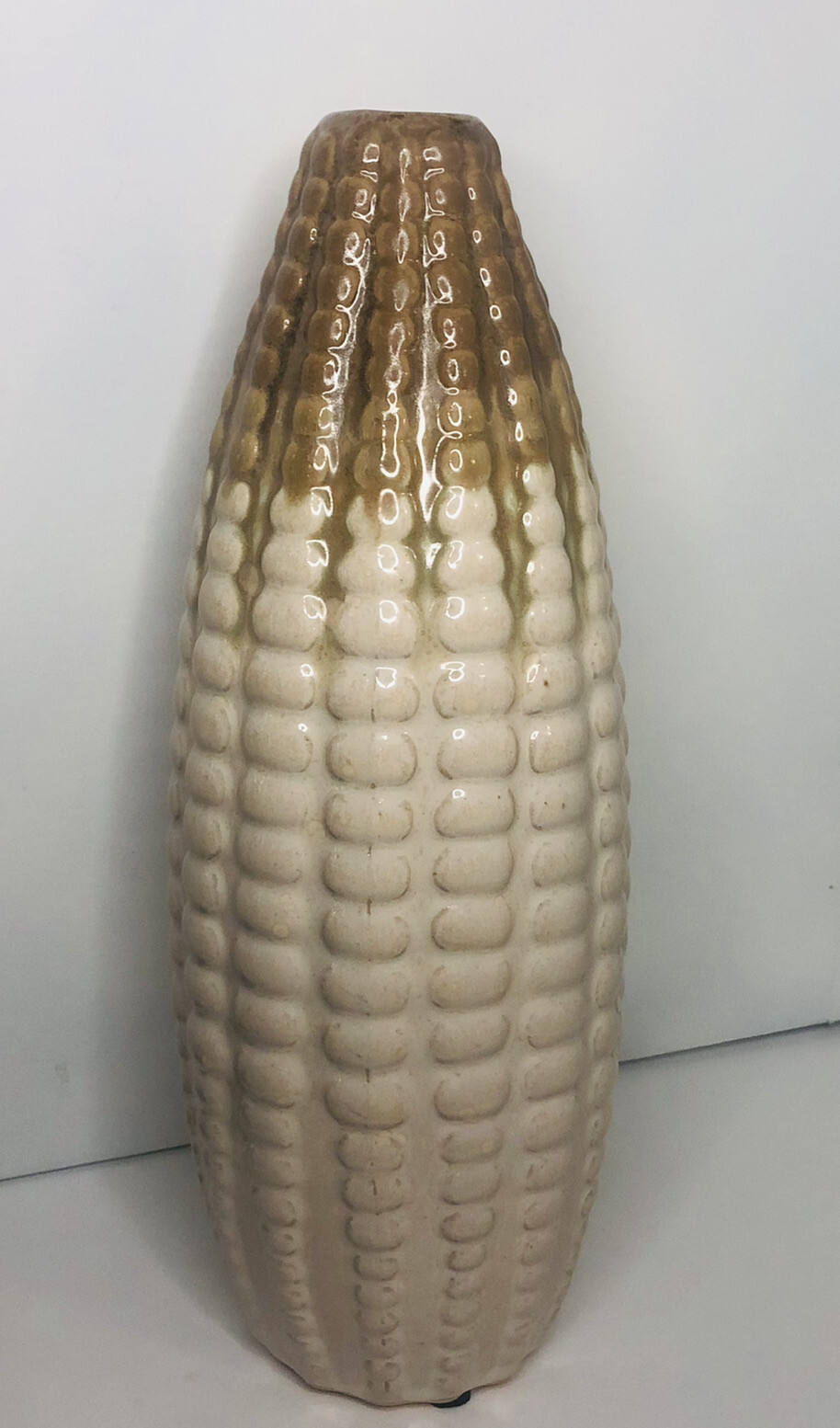 Vtg 1980s Ceramic Ombré Brown To Cream Corn Cob Knobby Vase 11.5”H Autumn Fall