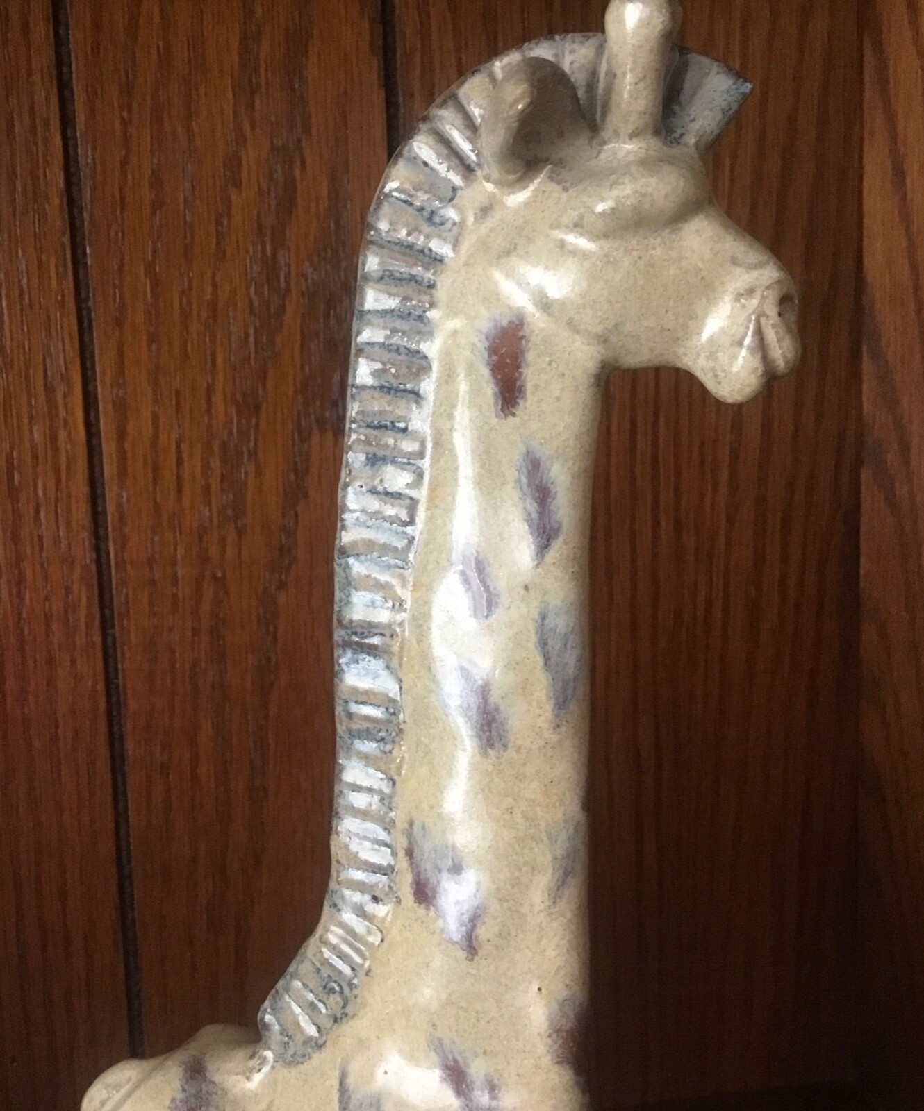 Art Pottery Giraffe Figurine Glazed 10” Tall Vintage