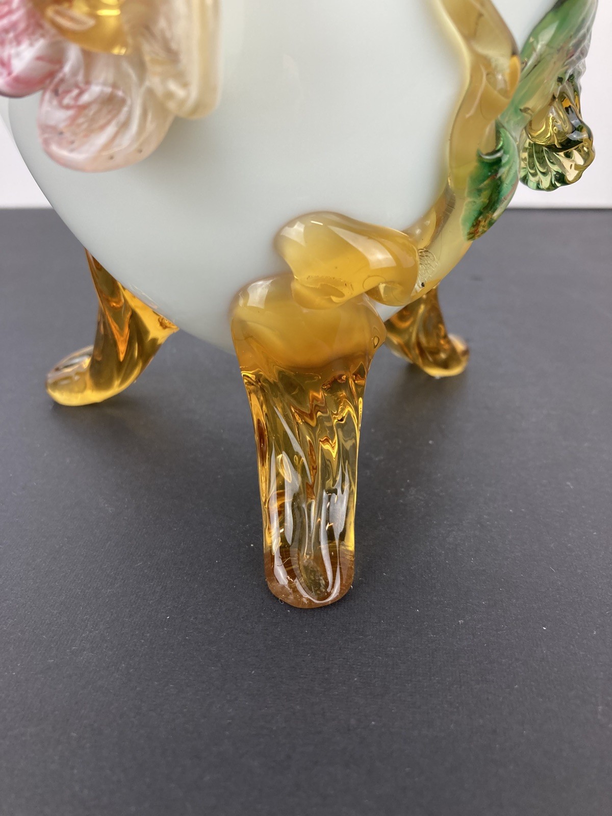 Stevens & Williams Egg Shaped Vase w/Applied Flowers/ Robin’s Egg Blue Inside!!