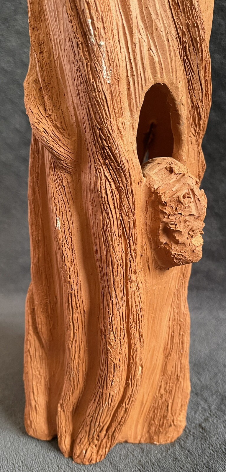 Vintage Carved Abstract Terracotta Clay “Man In The Tree” Sculptural Vase