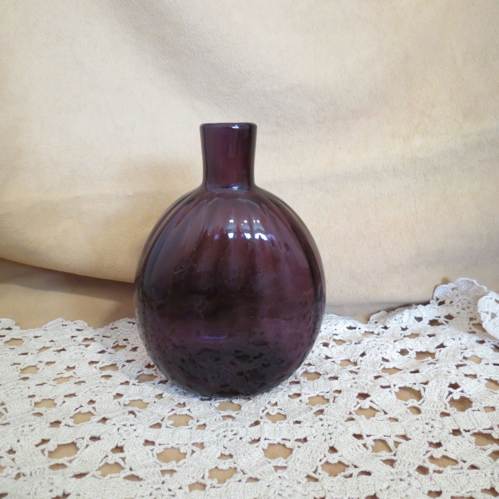 Vintage Hand Blown Amethyst Glass Vase Ribbed Glass Vase Signed MMA